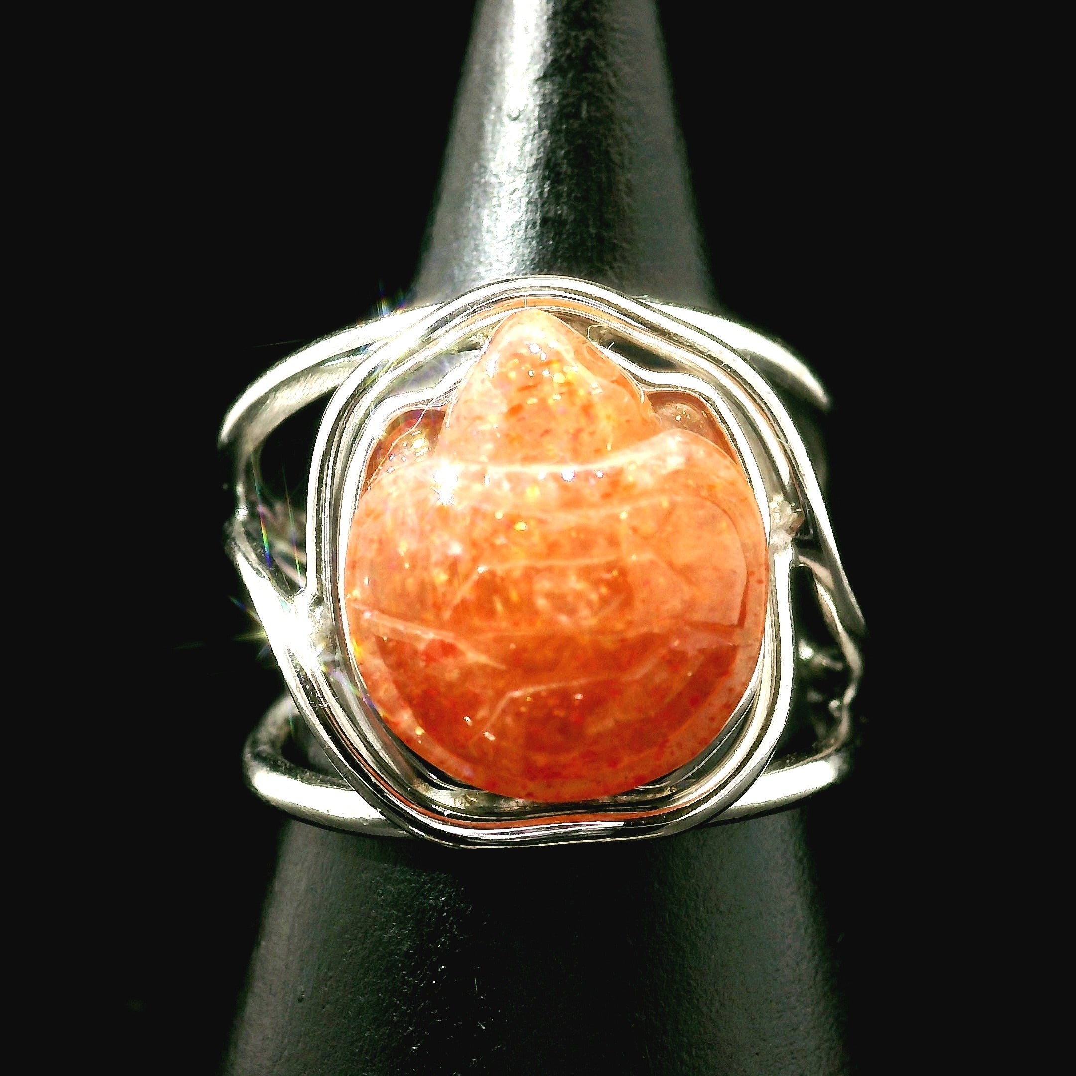 Sunstone Turtle Cuff Ring .925 Silver for Confidence and Strength