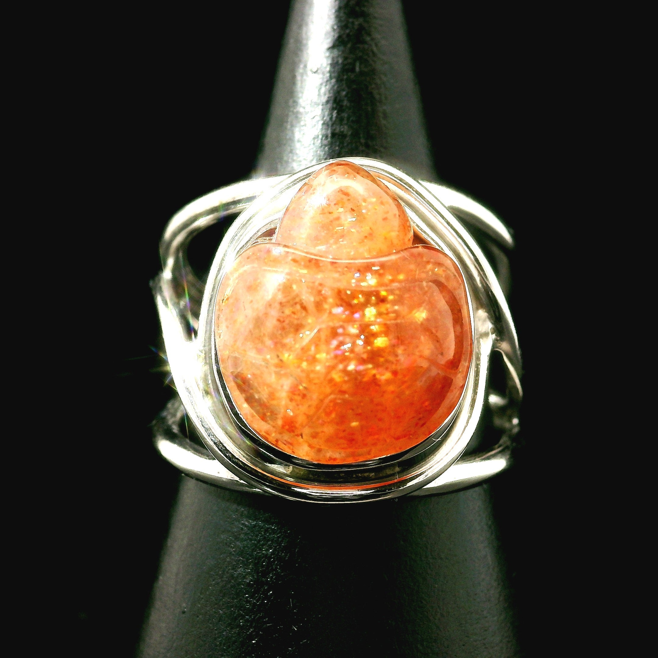 Sunstone Turtle Cuff Ring .925 Silver for Confidence and Strength