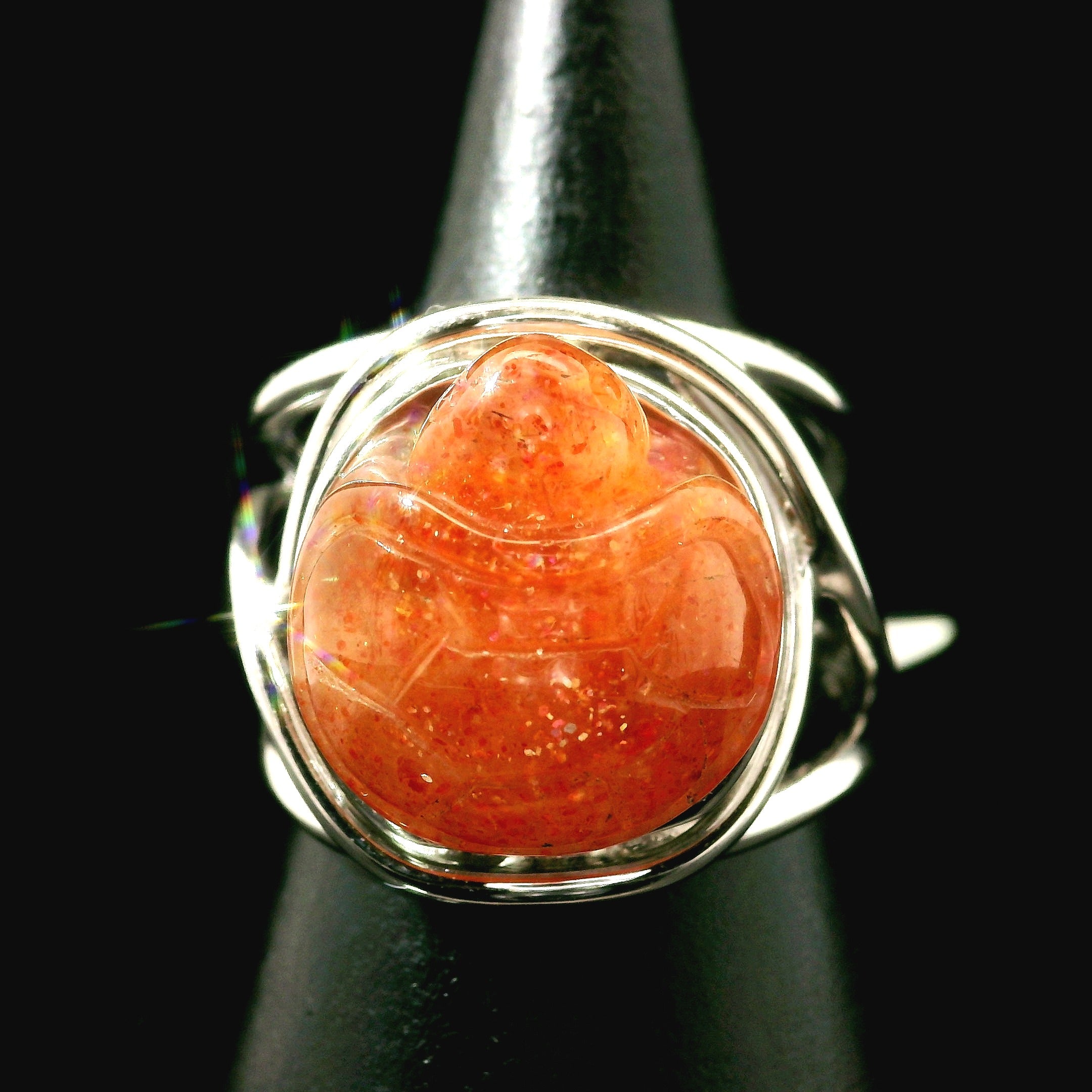 Sunstone Turtle Cuff Ring .925 Silver for Confidence and Strength