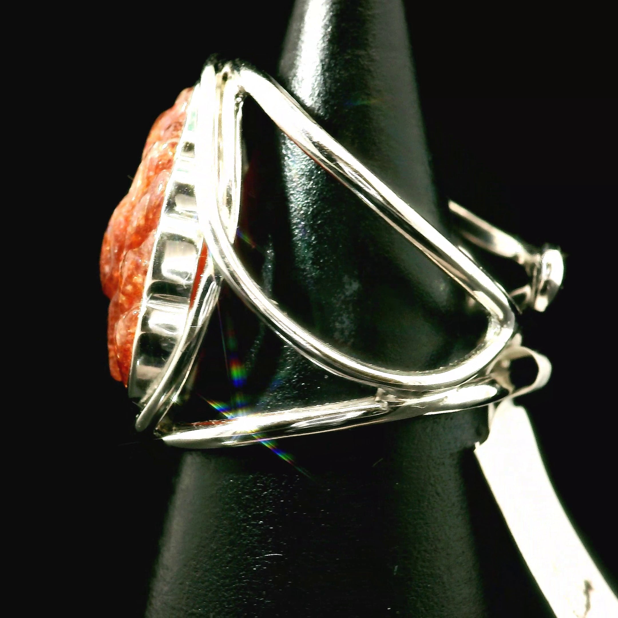 Sunstone Ninetails Cuff Ring .925 Silver for Confidence and Strength