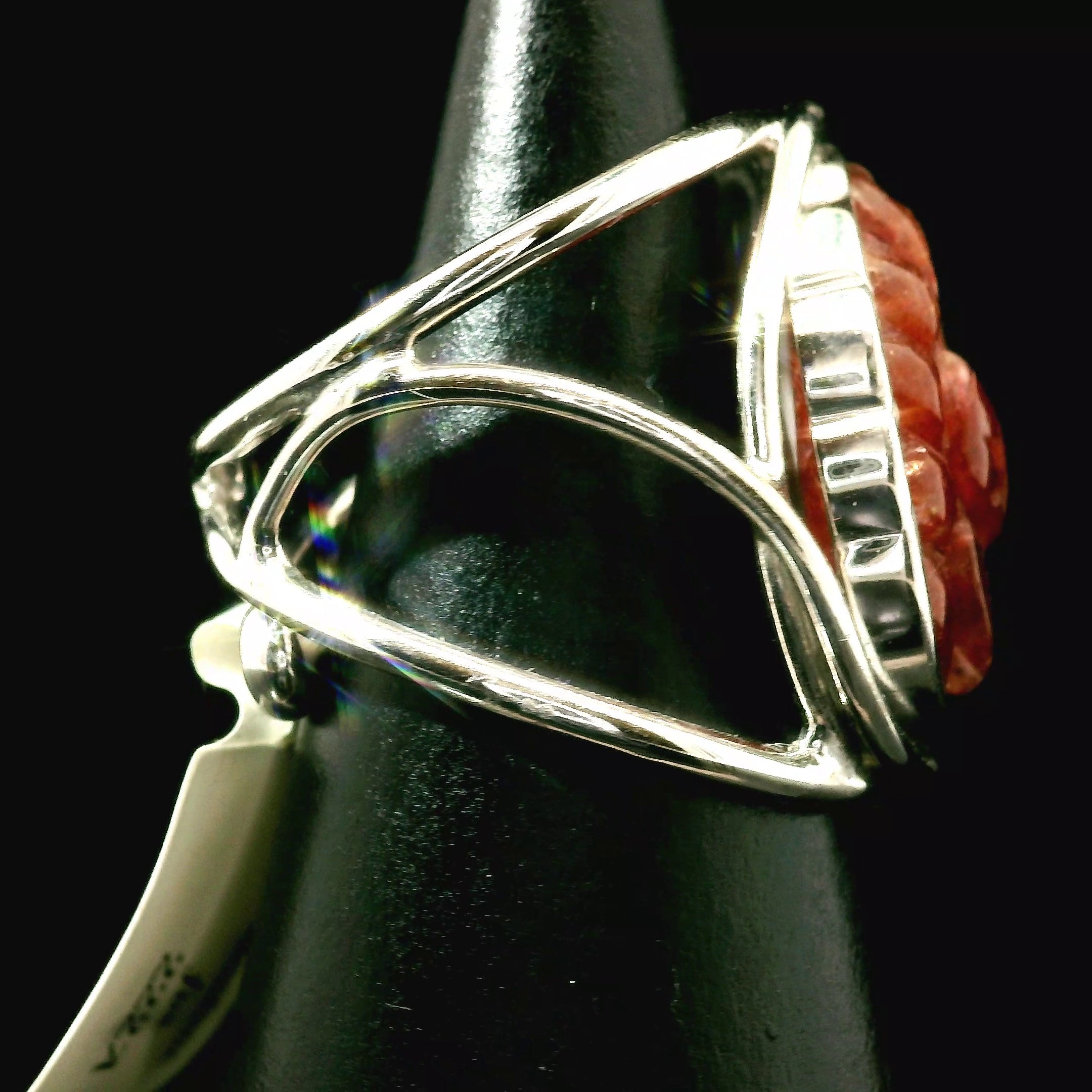 Sunstone Ninetails Cuff Ring .925 Silver for Confidence and Strength