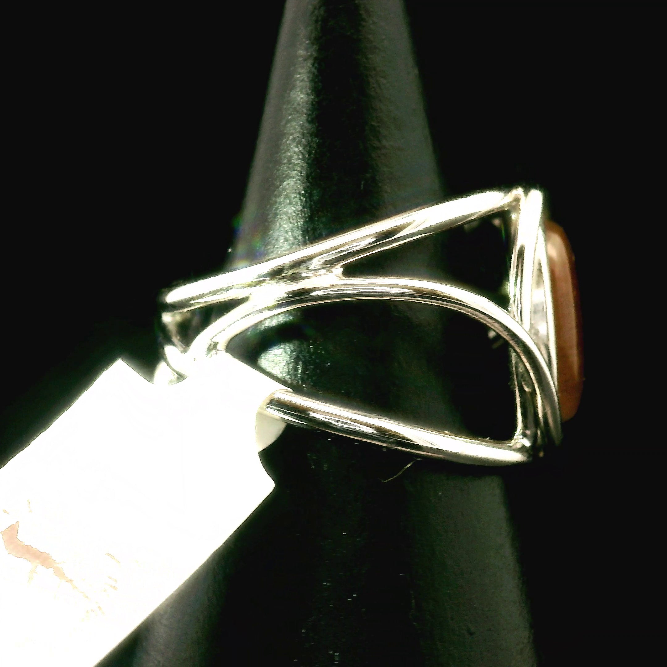 Sunstone Black Moonstone Midi Cuff Ring .925 Silver for Confidence and Strength