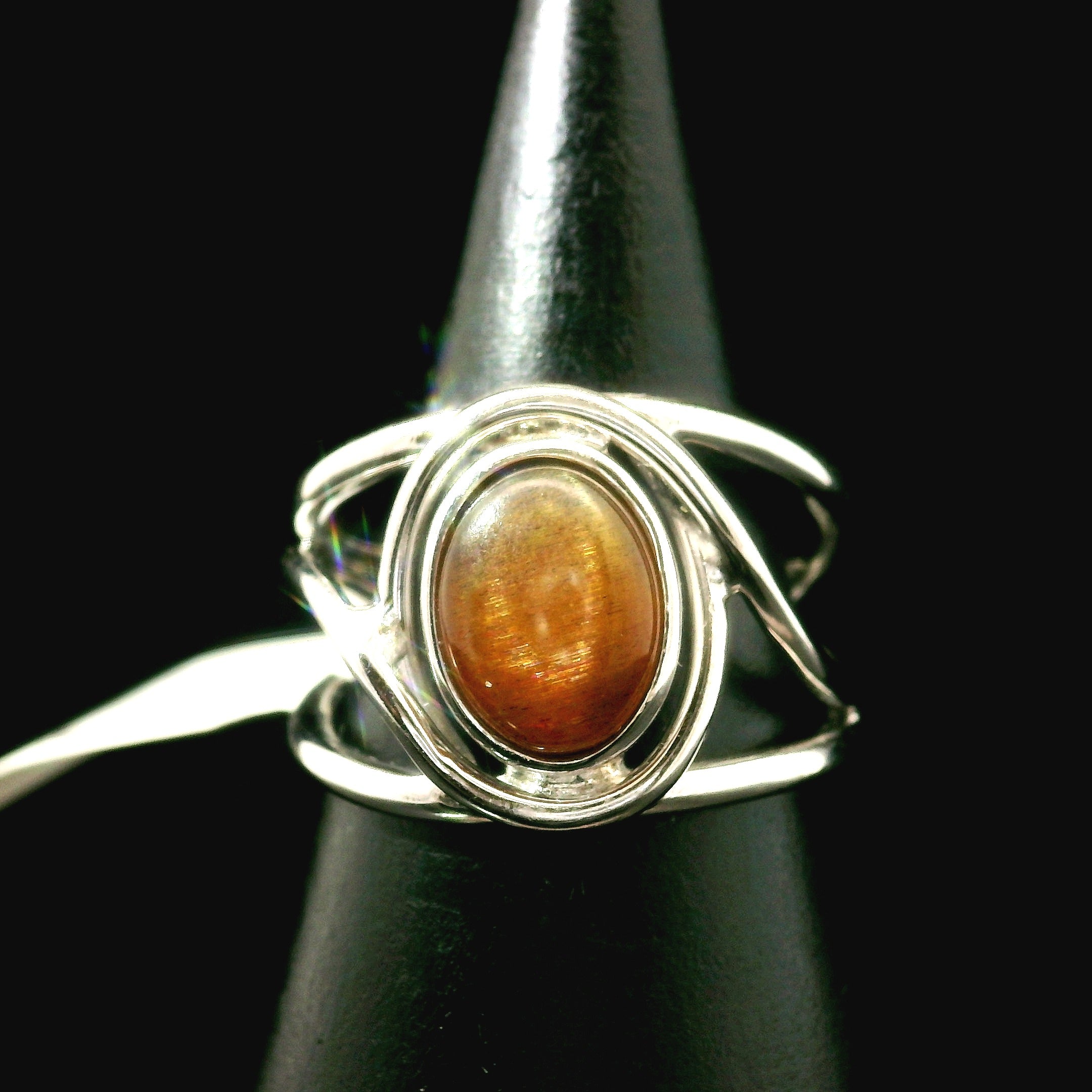 Sunstone Black Moonstone Midi Cuff Ring .925 Silver for Confidence and Strength