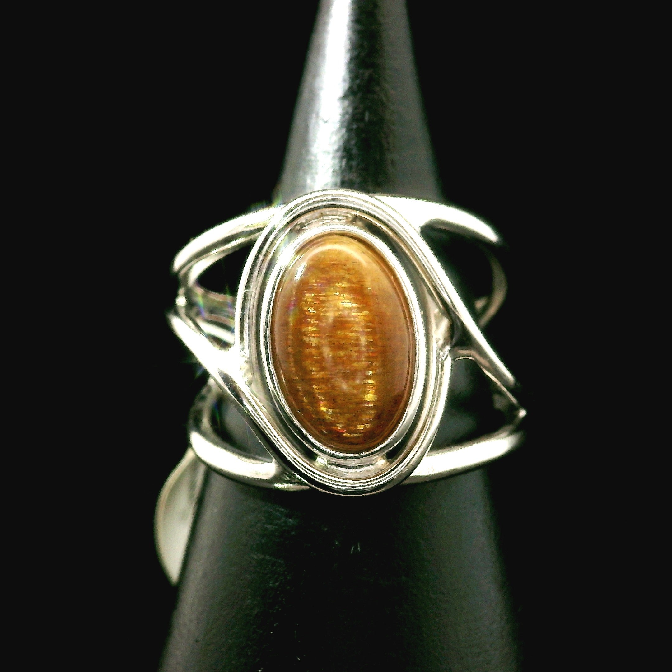 Sunstone Black Moonstone Midi Cuff Ring .925 Silver for Confidence and Strength