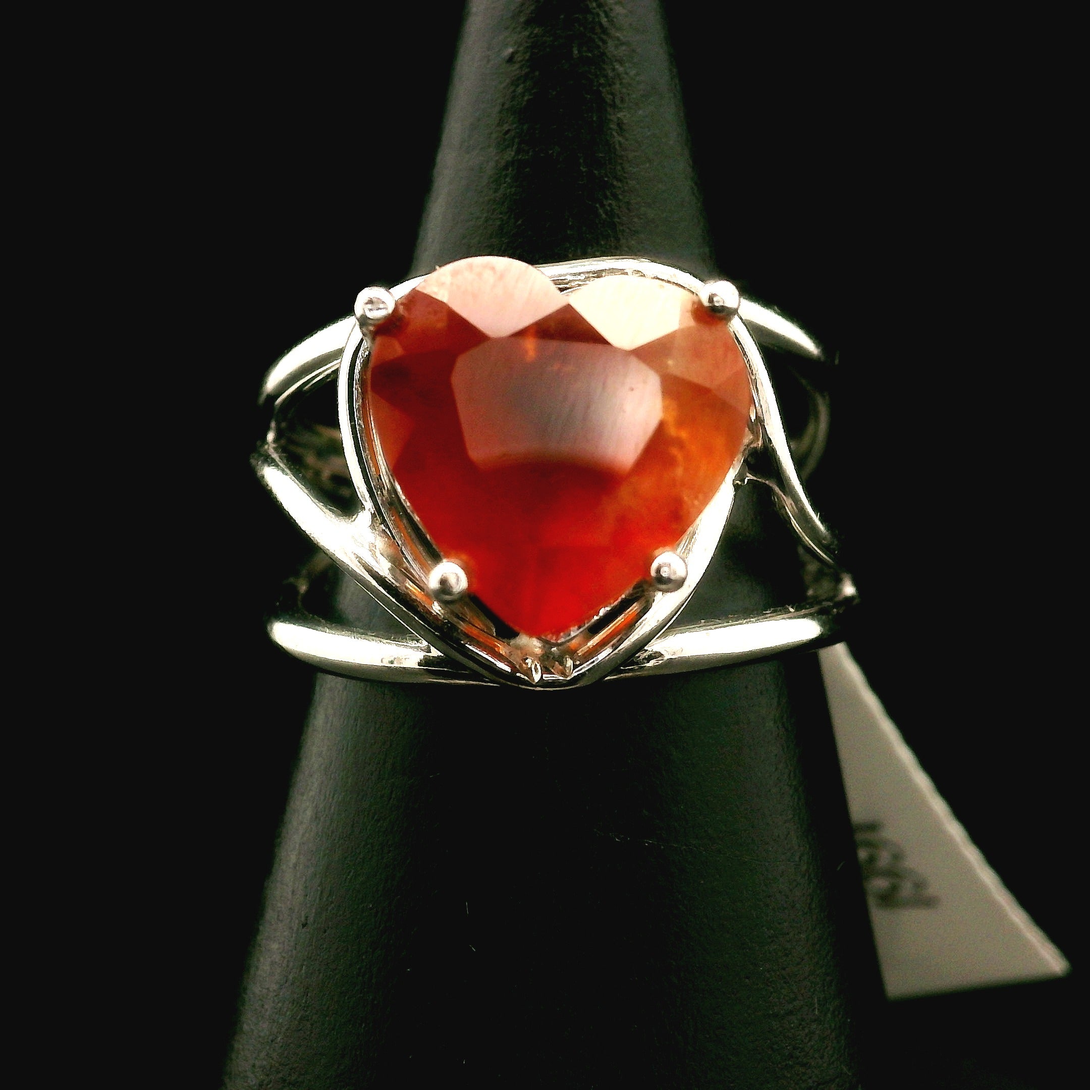 Hessonite Garnet Heart Cuff Ring in .925 Silver for Manifesting Love and Success in your Career, Protection and Wealth