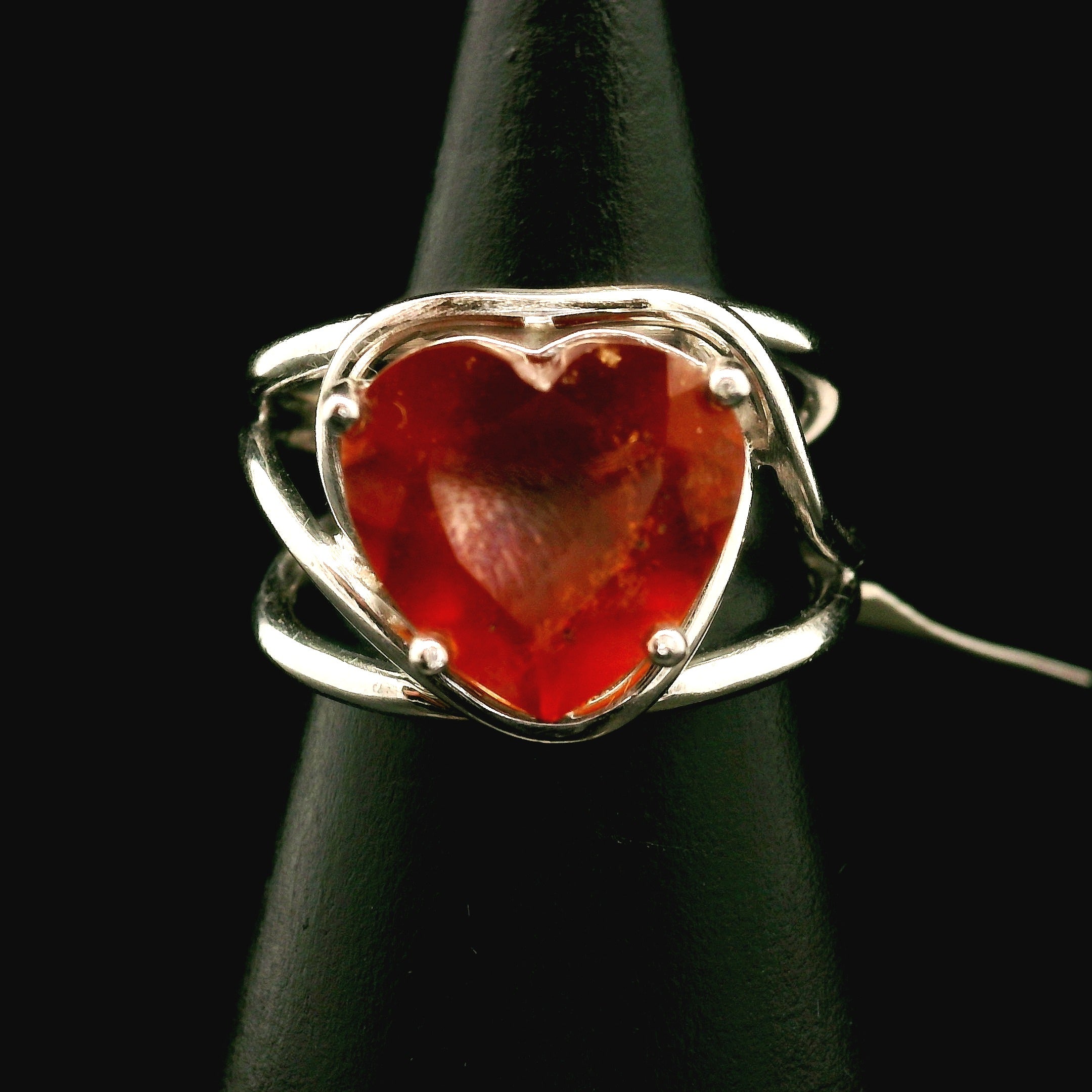 Hessonite Garnet Heart Cuff Ring in .925 Silver for Manifesting Love and Success in your Career, Protection and Wealth