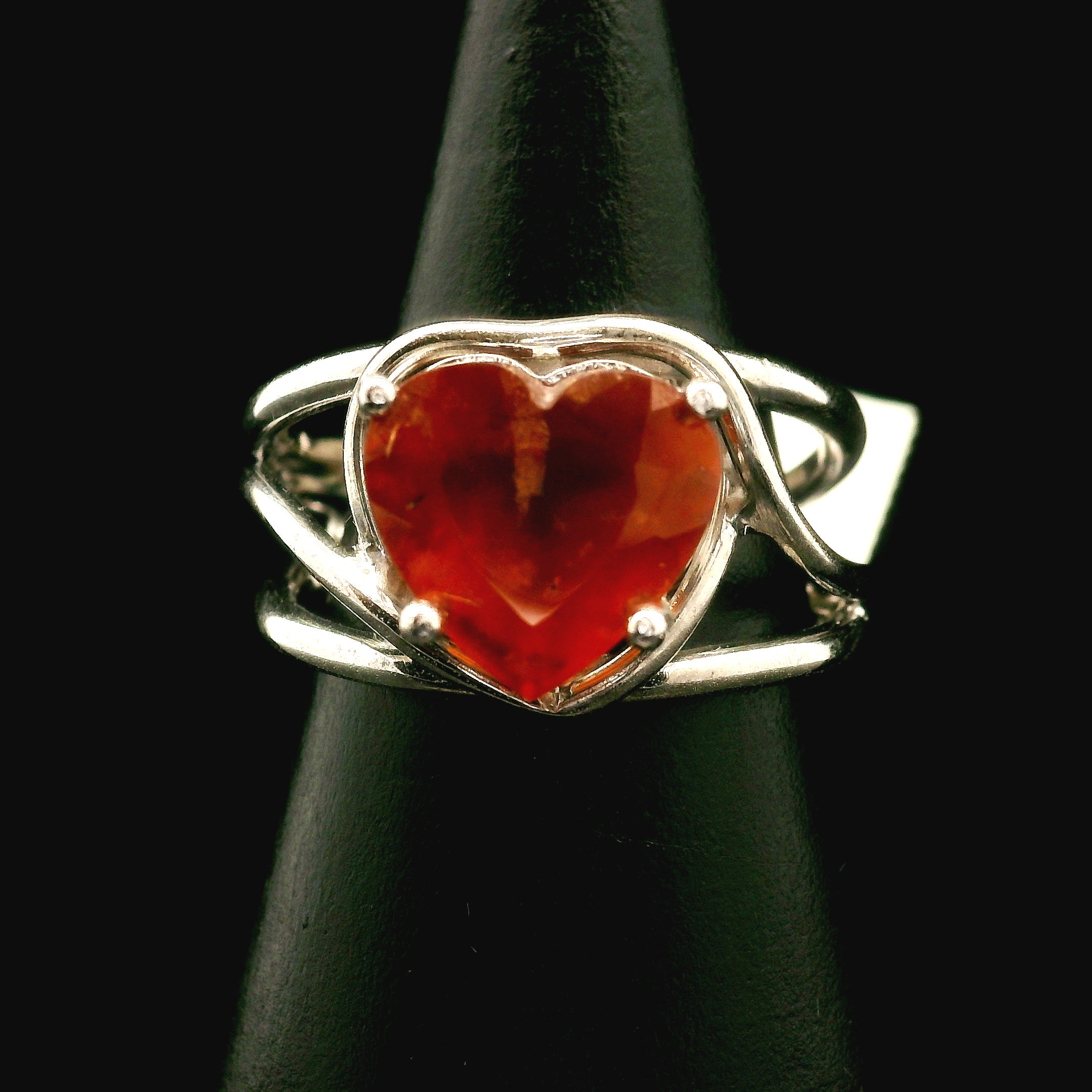 Hessonite Garnet Heart Cuff Ring in .925 Silver for Manifesting Love and Success in your Career, Protection and Wealth