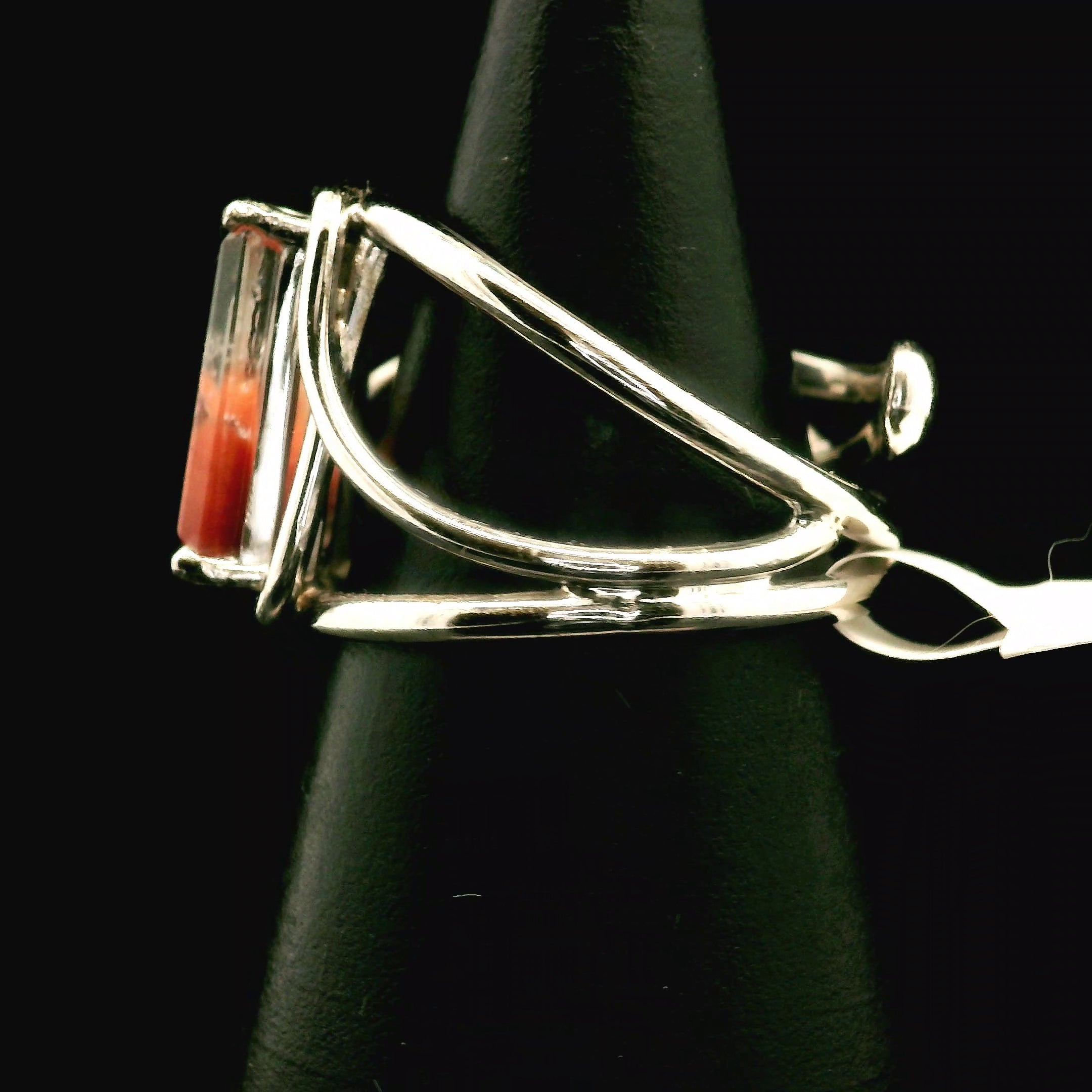 Amphibole Quartz Cuff Ring .925 Sterling Silver for Connecion with Angels and Protection