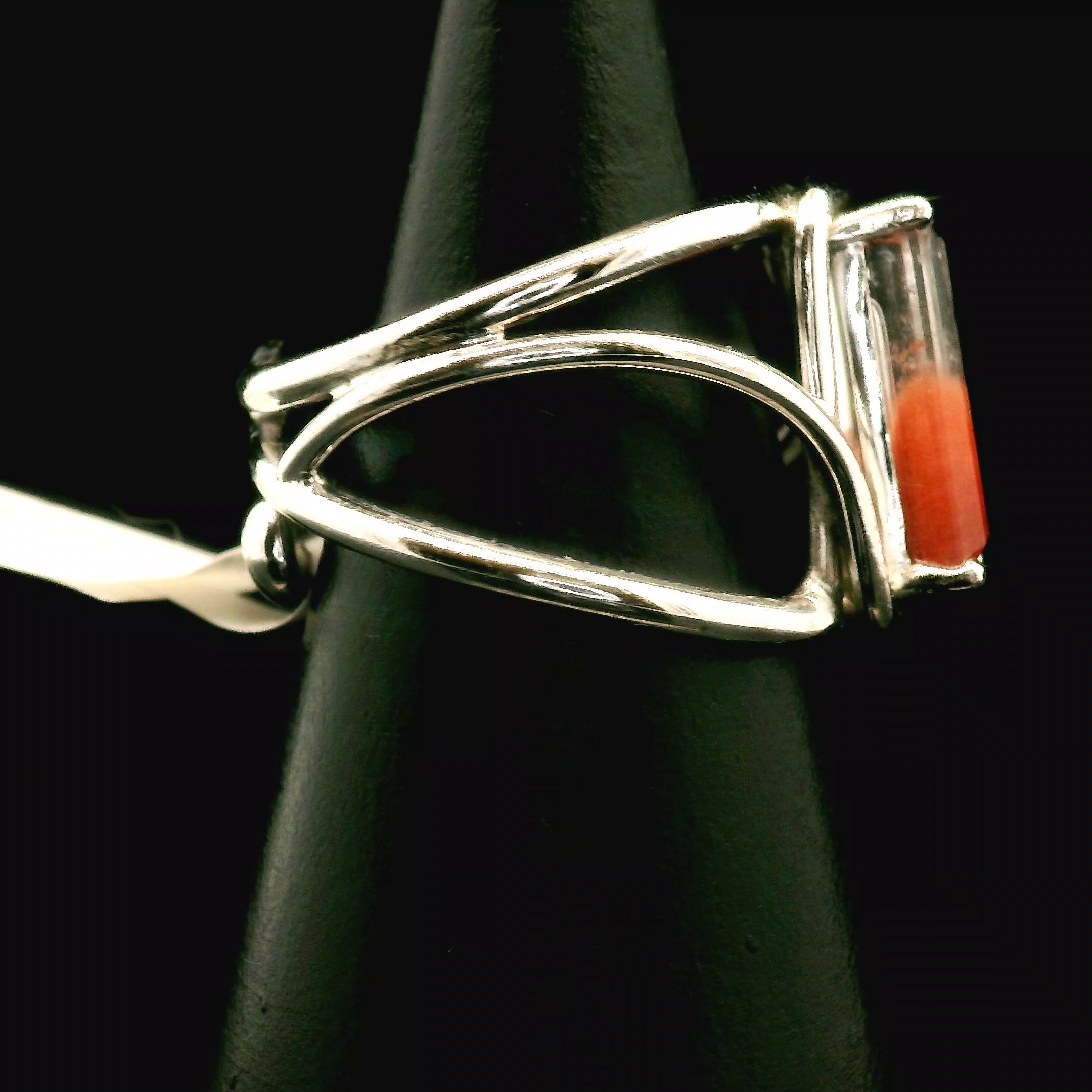 Amphibole Quartz Cuff Ring .925 Sterling Silver for Connecion with Angels and Protection