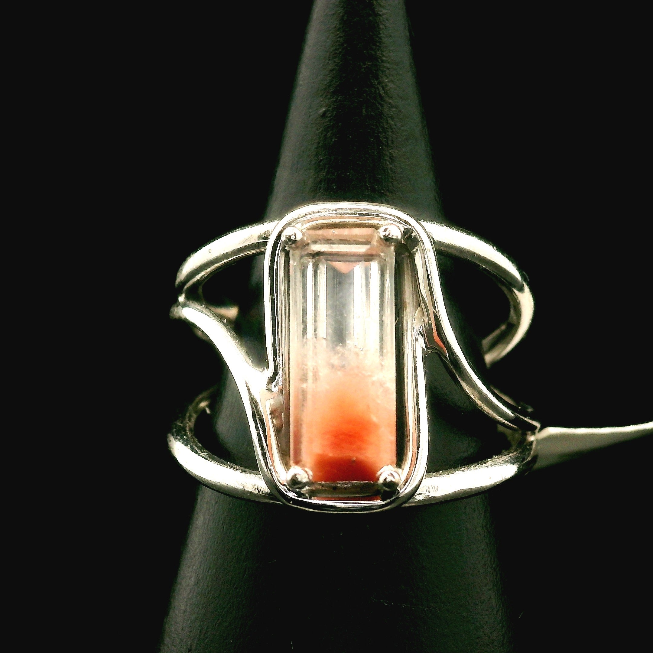 Amphibole Quartz Cuff Ring .925 Sterling Silver for Connecion with Angels and Protection