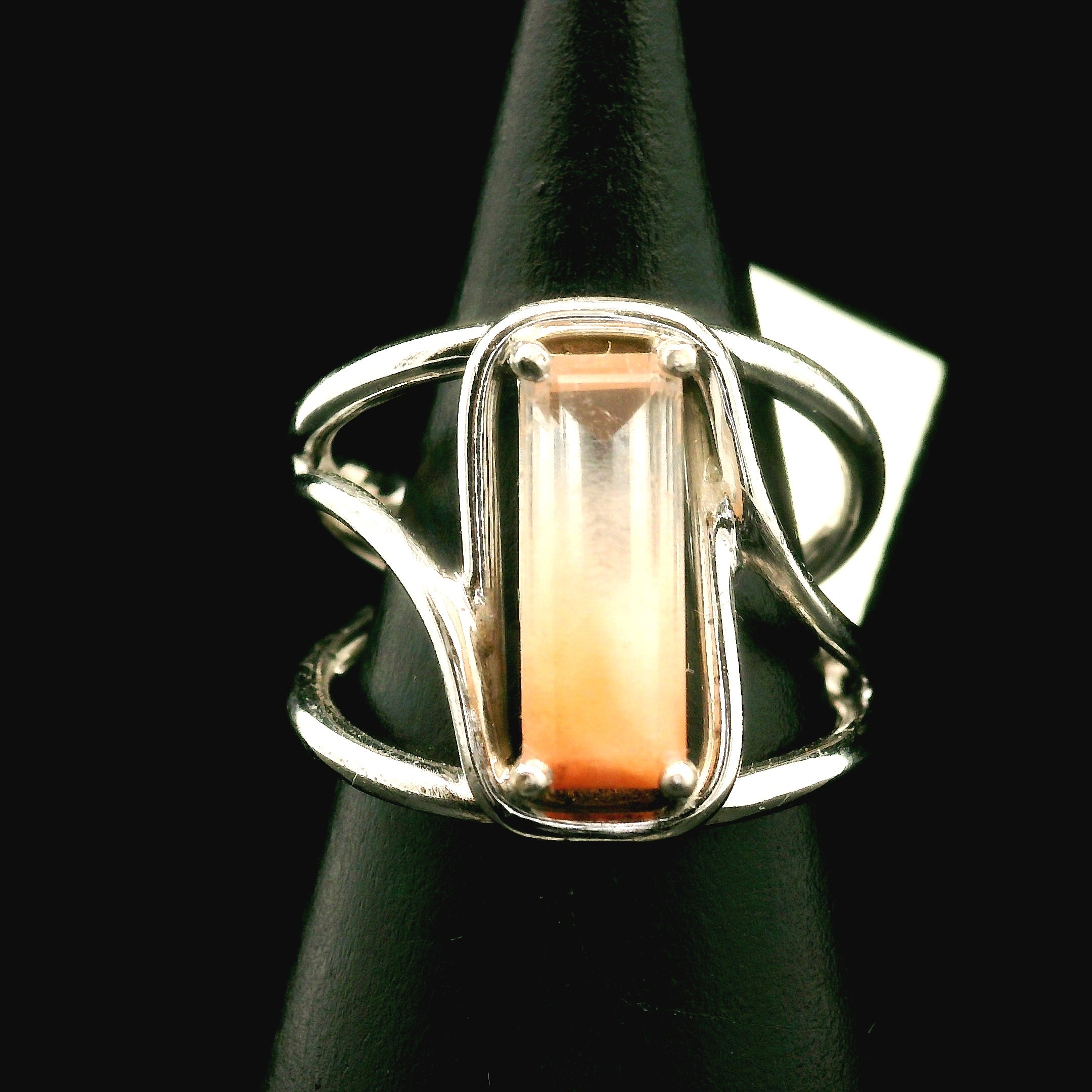 Amphibole Quartz Cuff Ring .925 Sterling Silver for Connecion with Angels and Protection