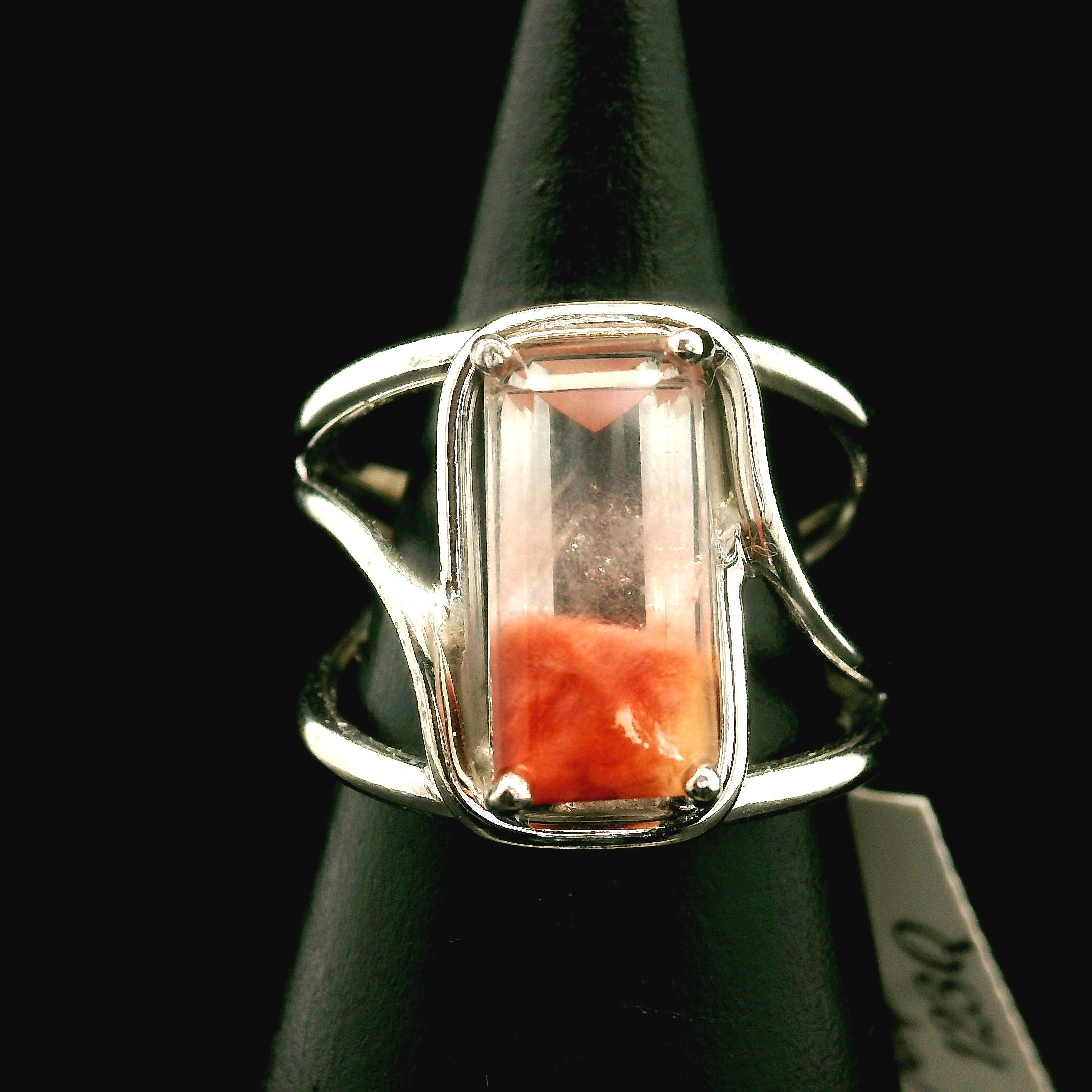 Amphibole Quartz Cuff Ring .925 Sterling Silver for Connecion with Angels and Protection