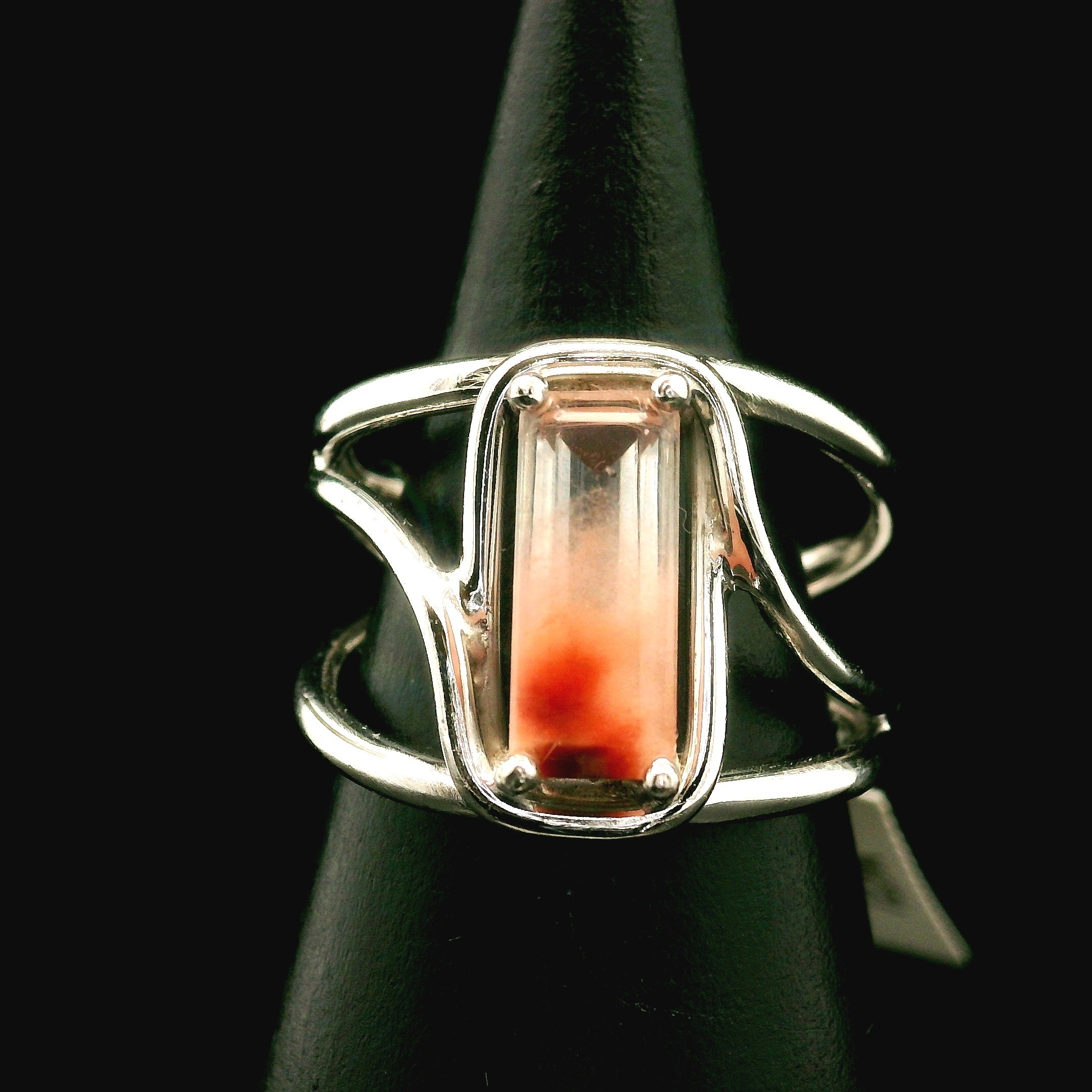 Amphibole Quartz Cuff Ring .925 Sterling Silver for Connecion with Angels and Protection