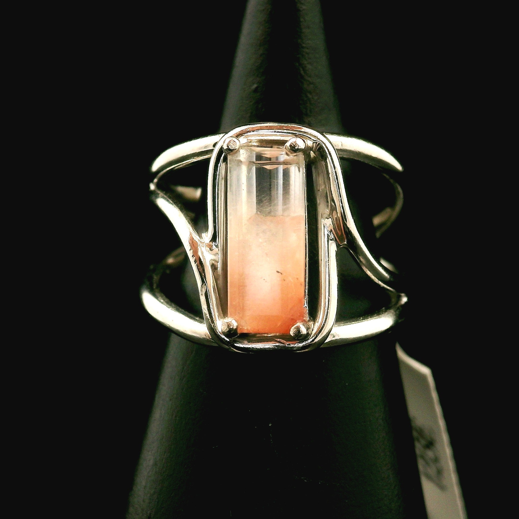 Amphibole Quartz Cuff Ring .925 Sterling Silver for Connecion with Angels and Protection