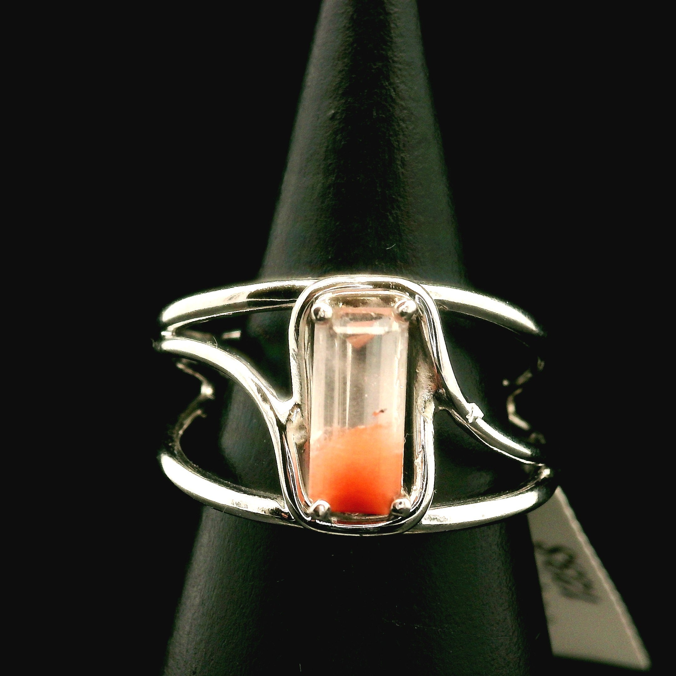 Amphibole Quartz Cuff Ring .925 Sterling Silver for Connecion with Angels and Protection