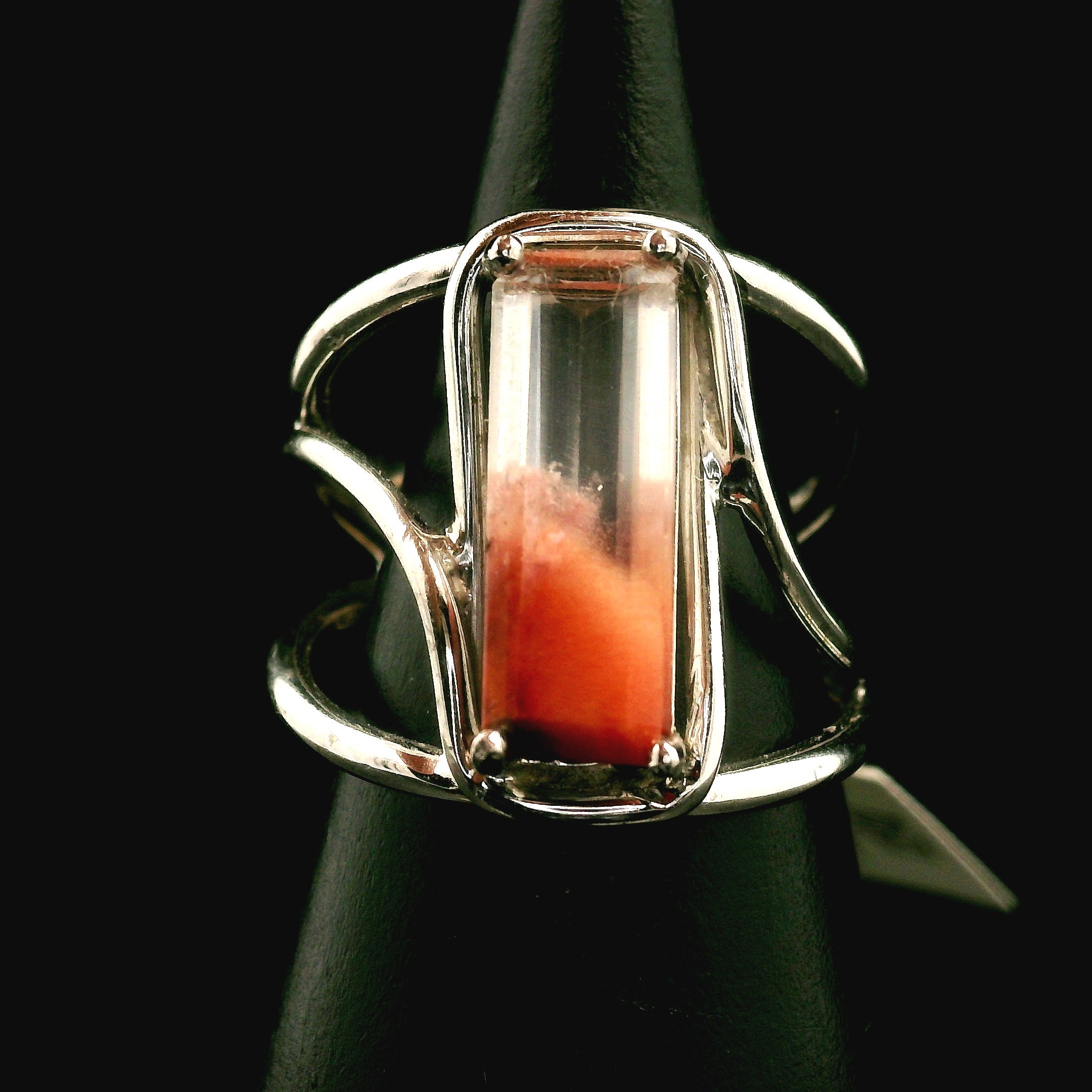 Amphibole Quartz Cuff Ring .925 Sterling Silver for Connecion with Angels and Protection