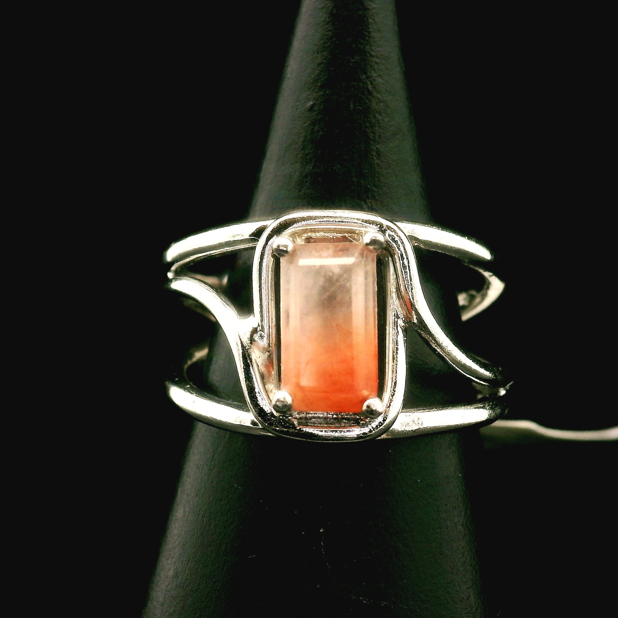 Amphibole Quartz Cuff Ring .925 Sterling Silver for Connecion with Angels and Protection