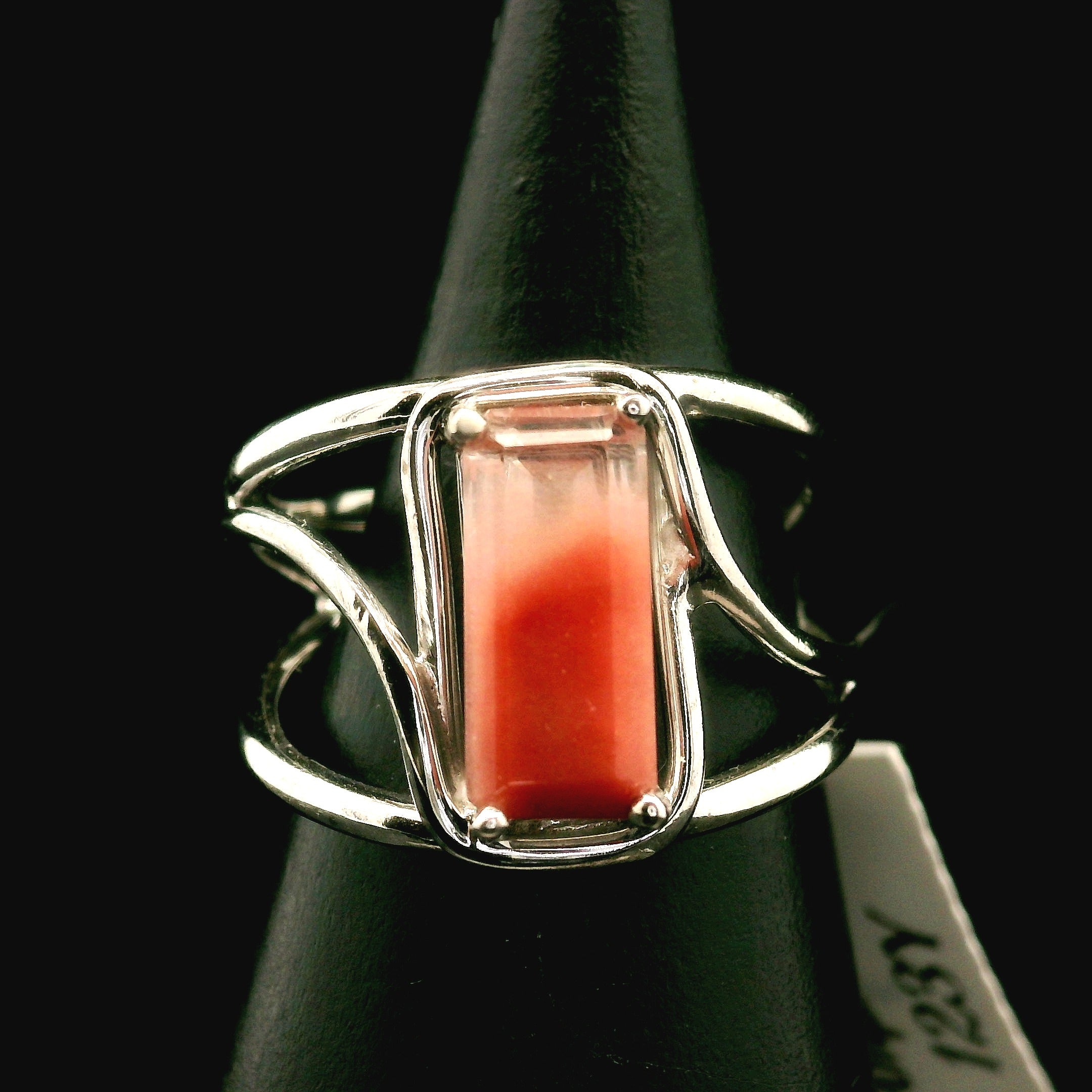 Amphibole Quartz Cuff Ring .925 Sterling Silver for Connecion with Angels and Protection