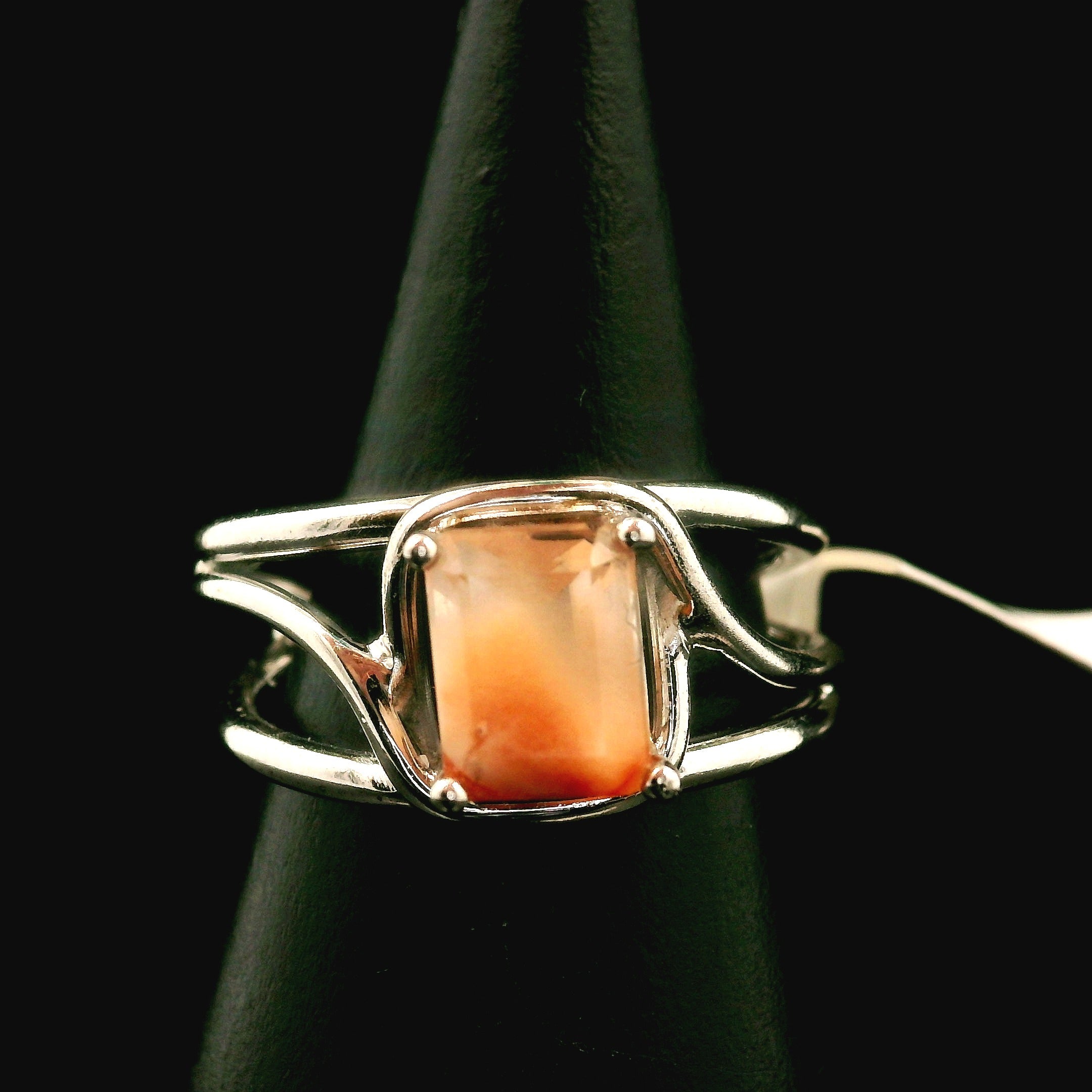 Amphibole Quartz Cuff Ring .925 Sterling Silver for Connecion with Angels and Protection
