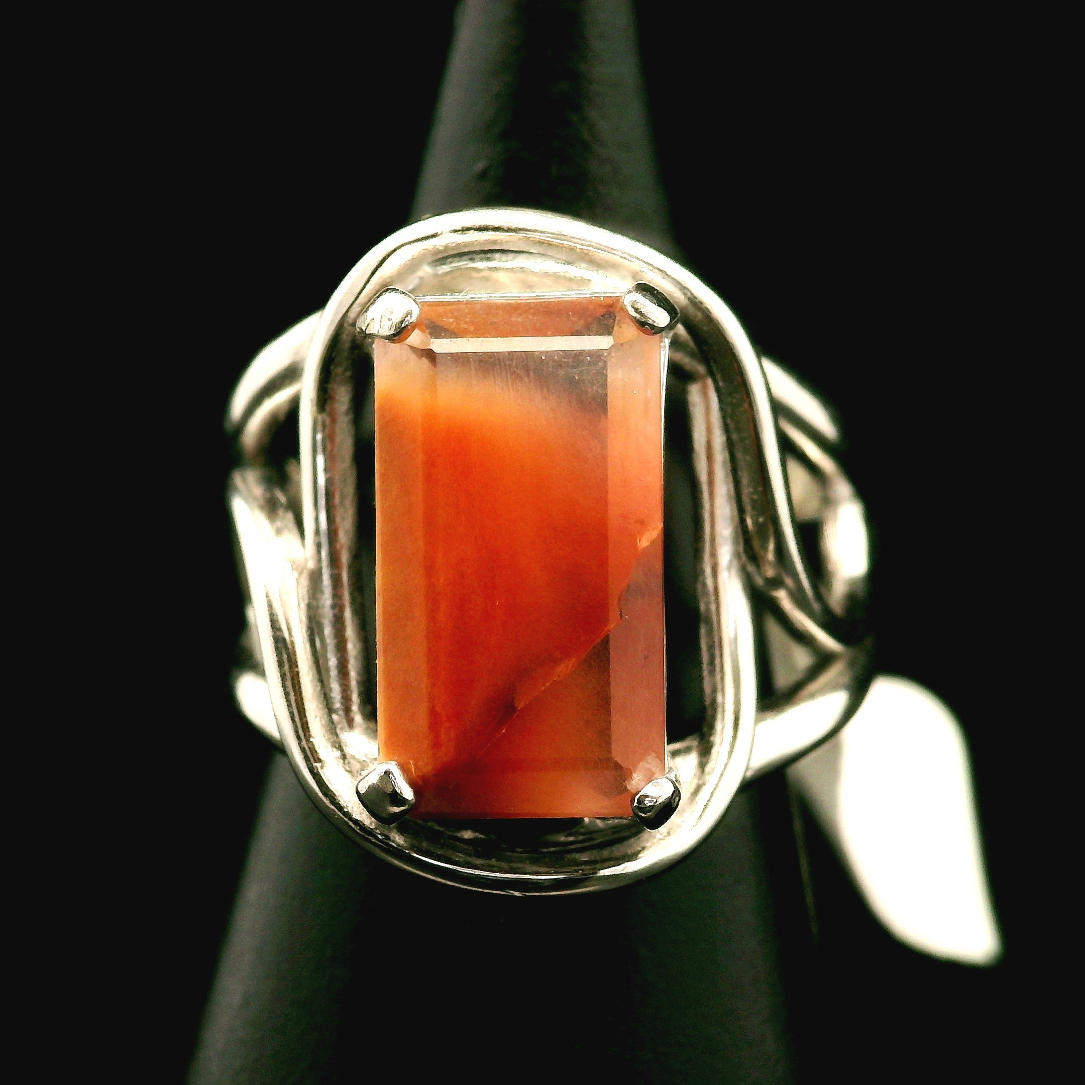 Amphibole Quartz Cuff Ring .925 Sterling Silver for Connecion with Angels and Protection