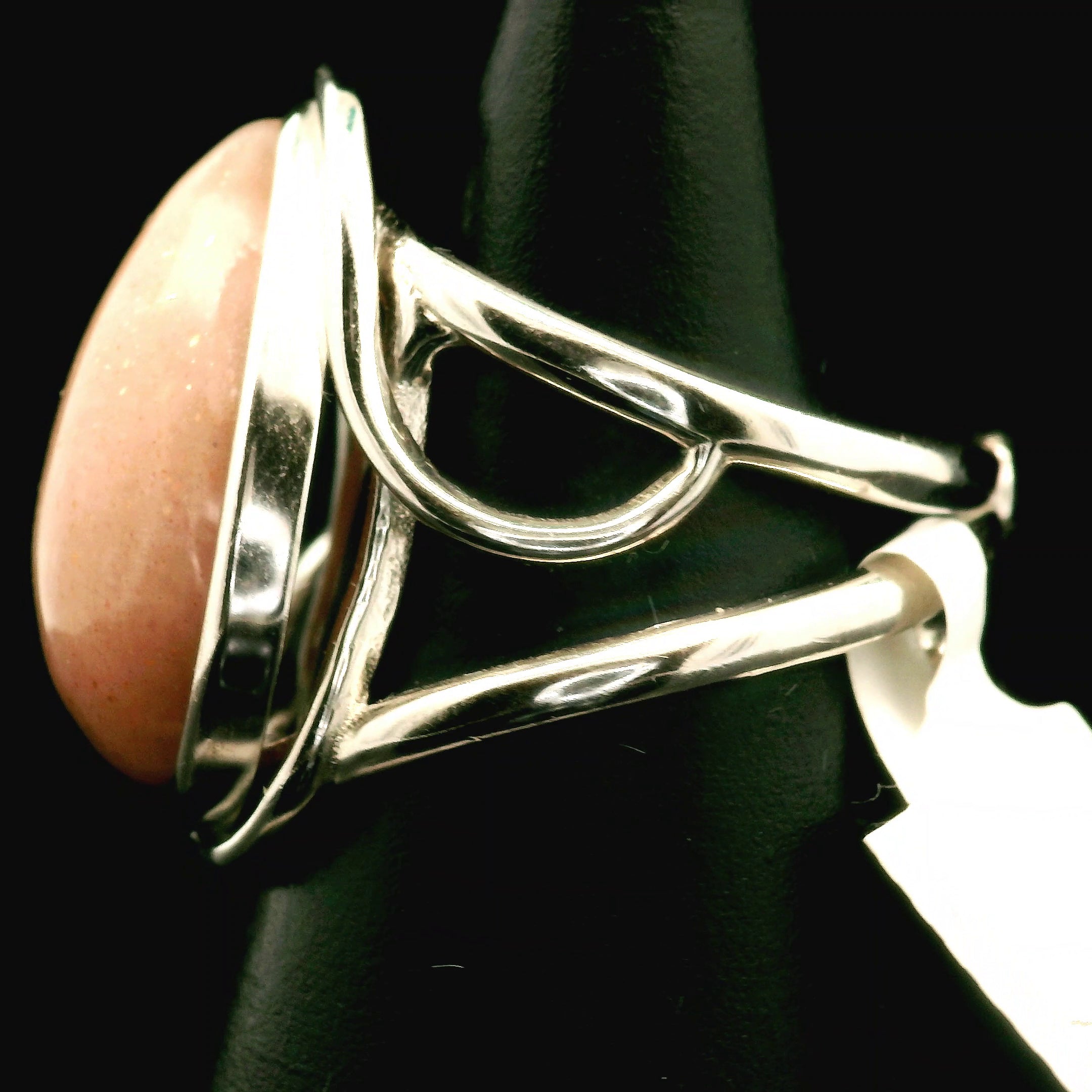 Peach Moonstone Cuff Ring .925 Silver for New Beginnings, Artistic Expression, Creativity & Manifestation