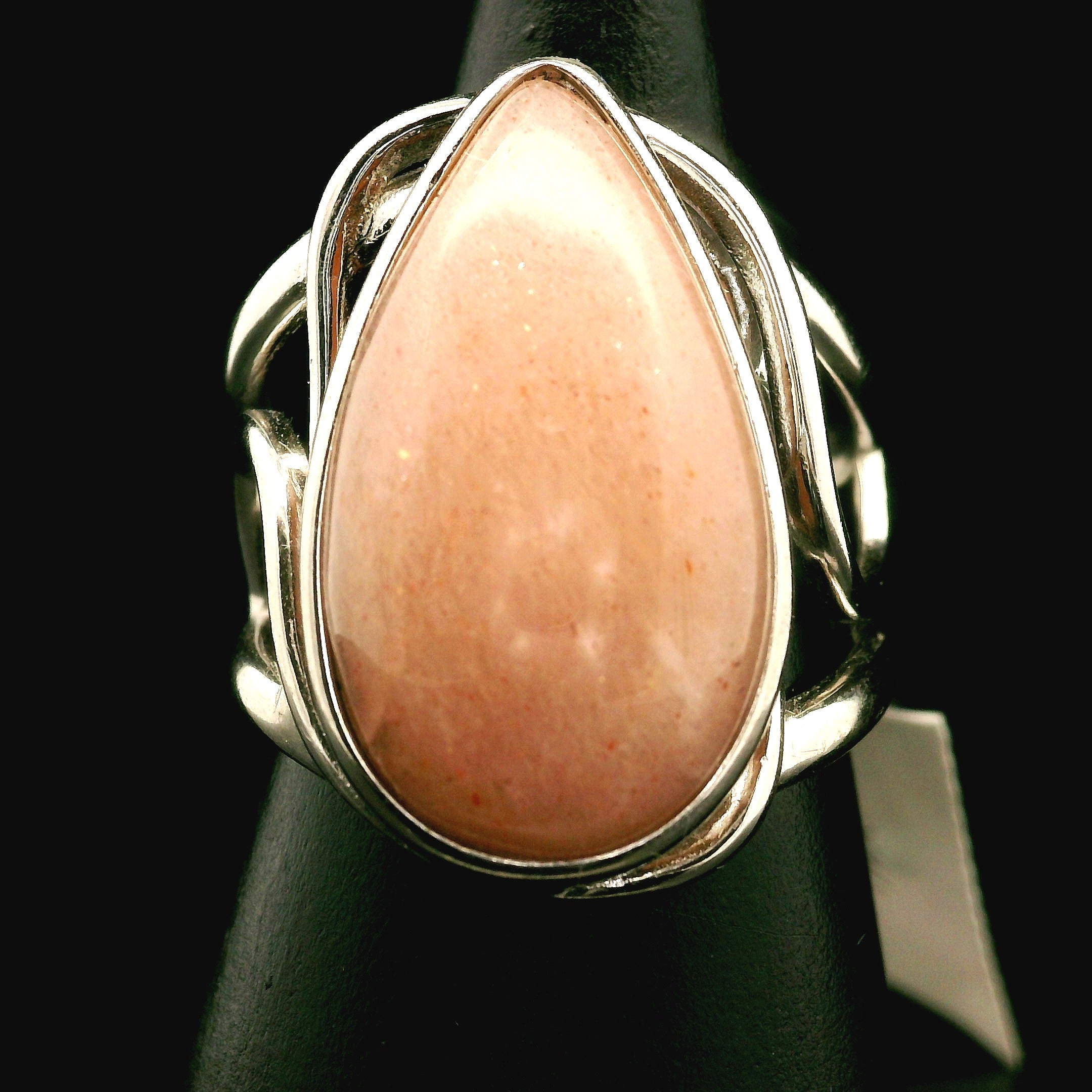 Peach Moonstone Cuff Ring .925 Silver for New Beginnings, Artistic Expression, Creativity & Manifestation