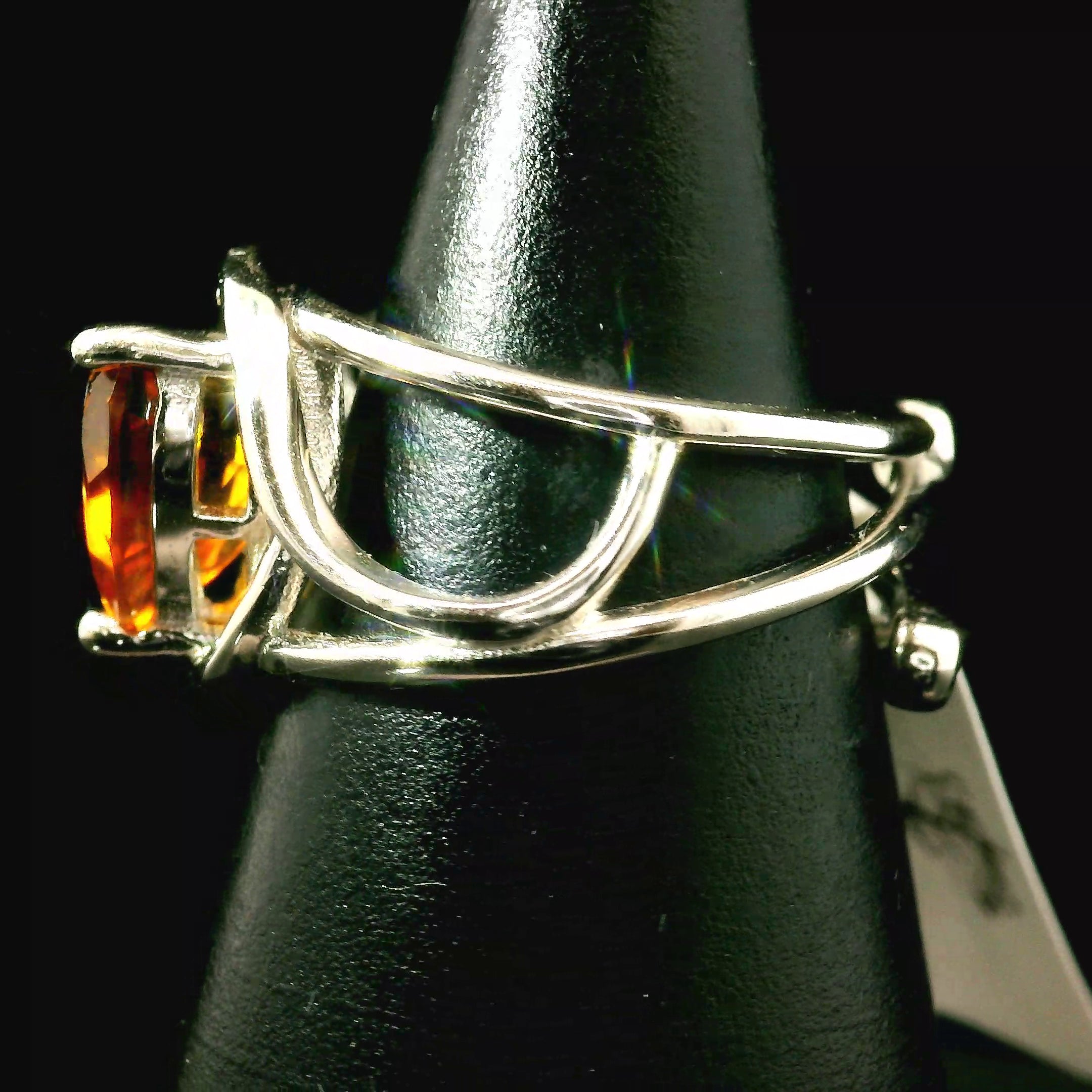 Madeira Citrine Heart Cuff Ring .925 Silver for Abundance, Good Luck and Positivity