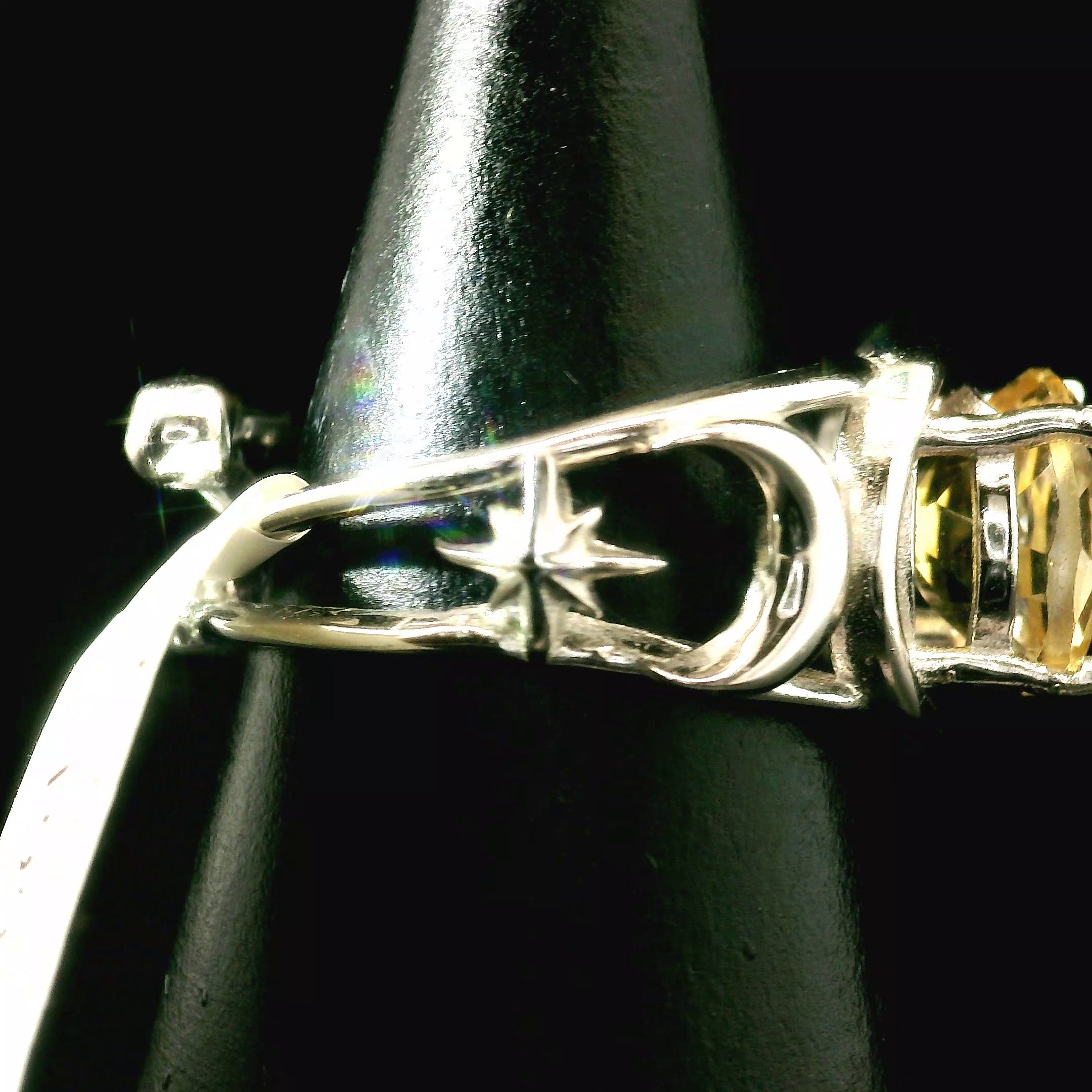 Citrine Triple Moon Cuff Ring .925 Silver for Abundance, Good Luck and Positivity