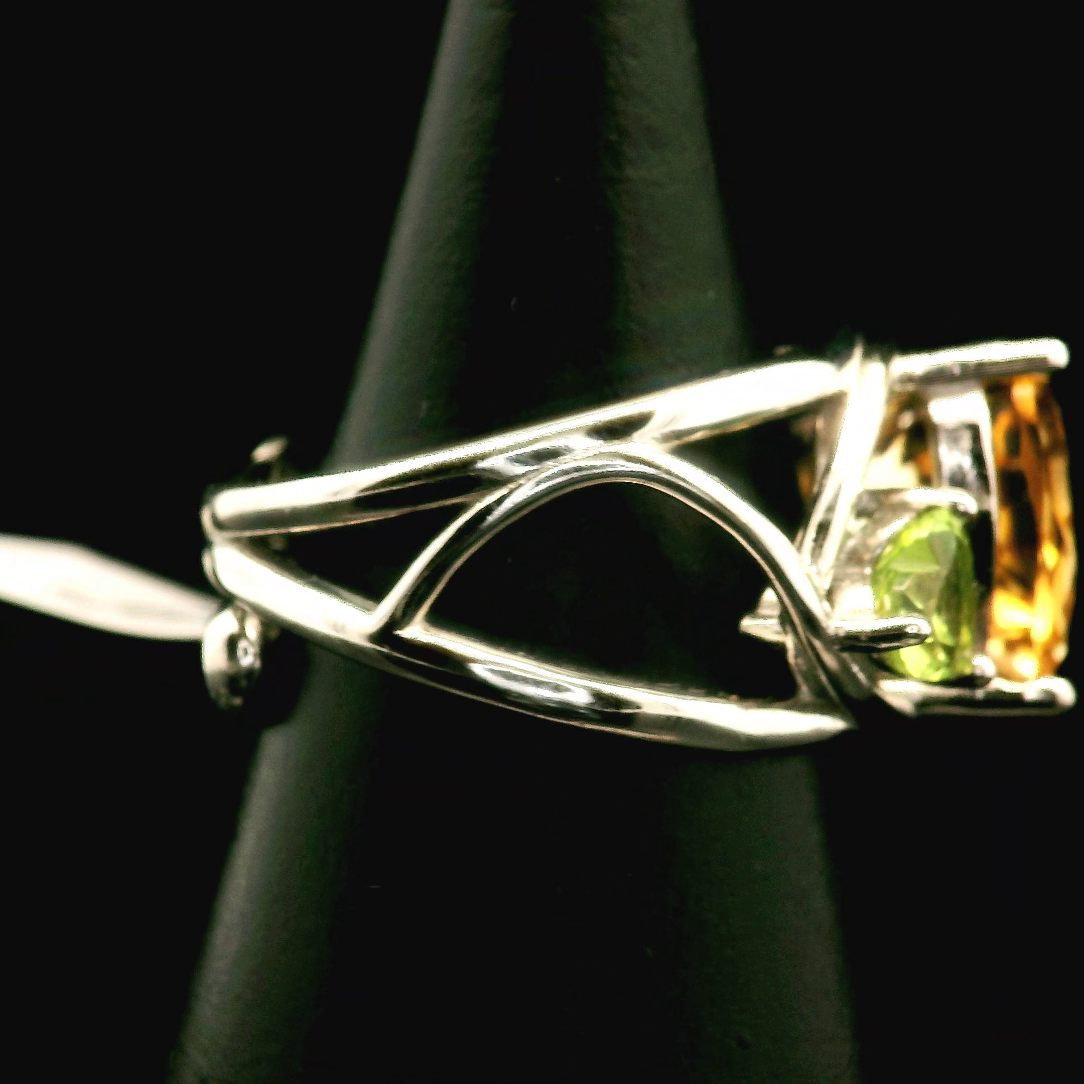 Citrine and Perdiot Heart Cuff Ring .925 Silver for Abundance, Good Luck and Positivity