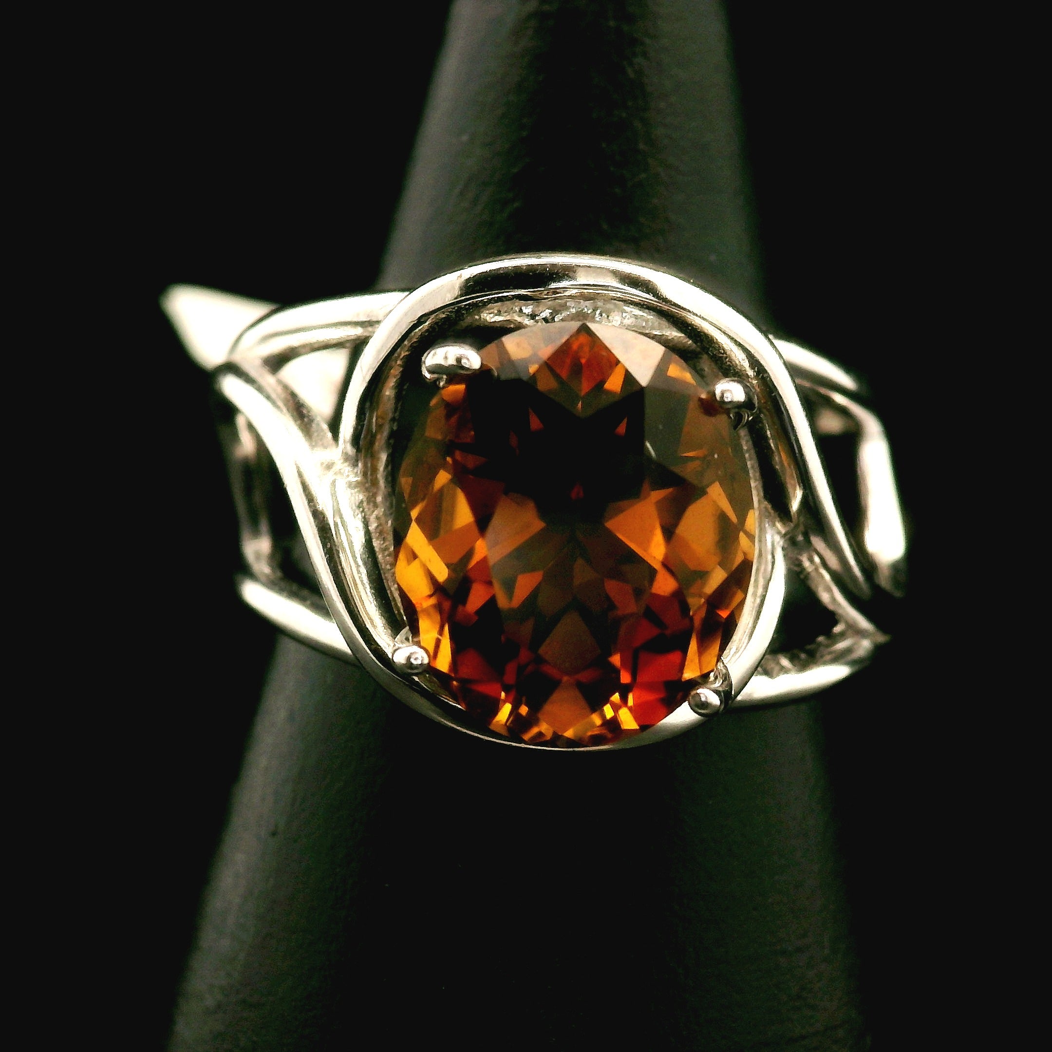 Zambian Citrine Cuff Ring .925 Silver for Abundance, Good Luck and Positivity