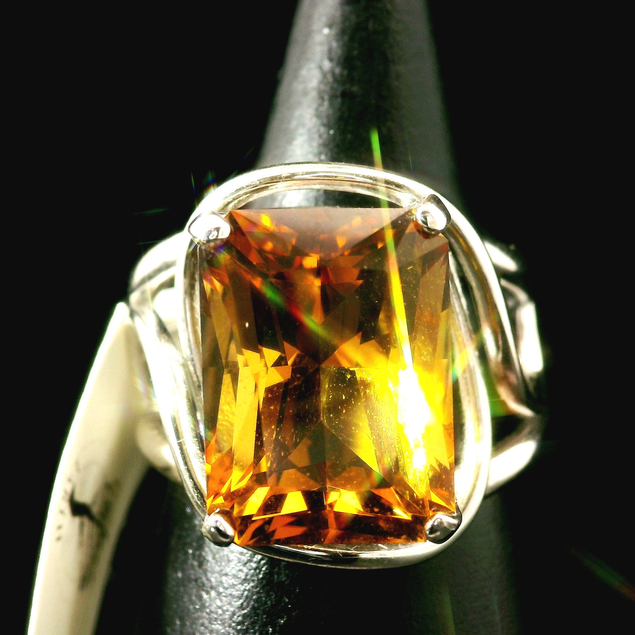 Zambian Citrine Cuff Ring .925 Silver for Abundance, Good Luck and Positivity
