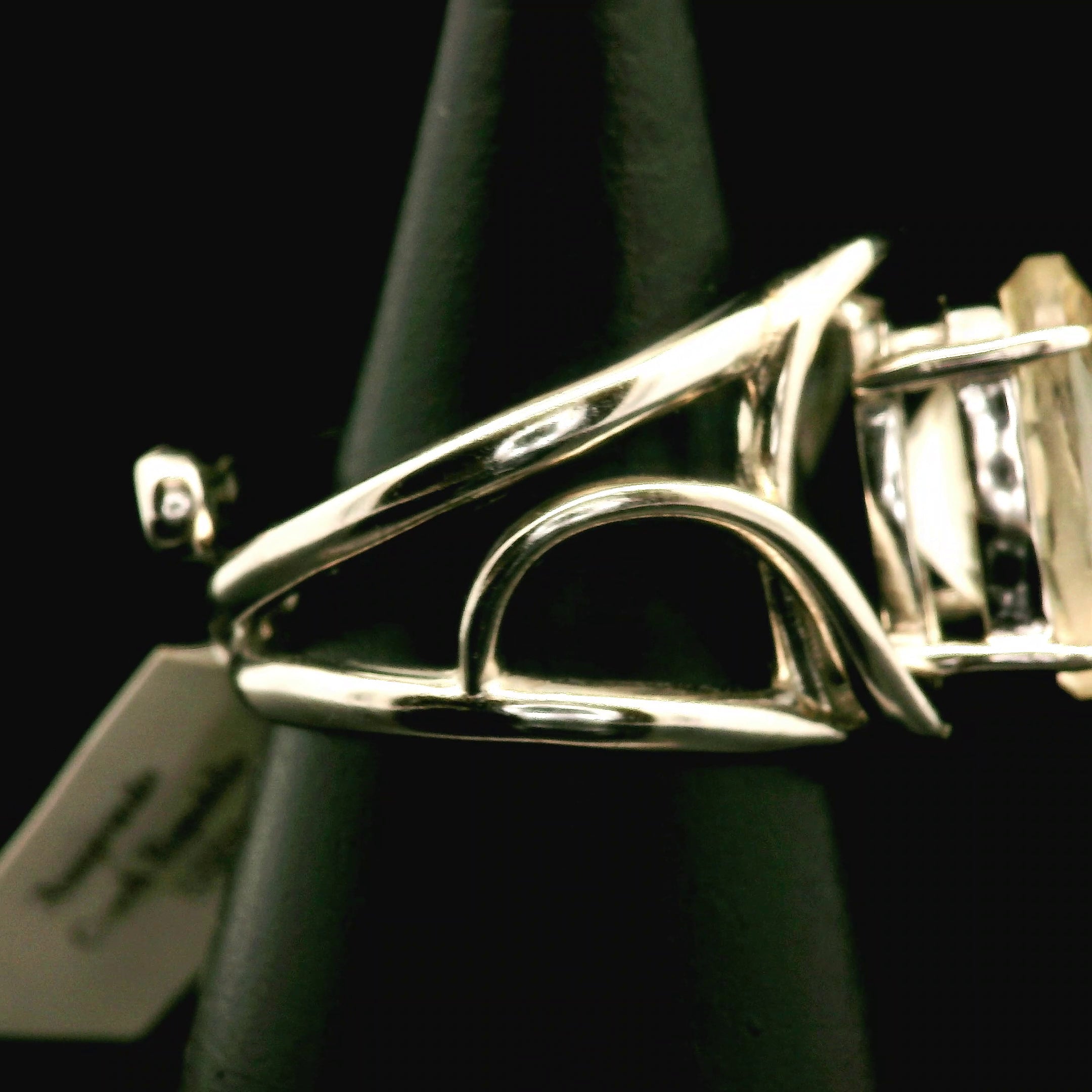 Gold Aragonite Cuff Ring 925 Silver for Joy, Love and Empowerment