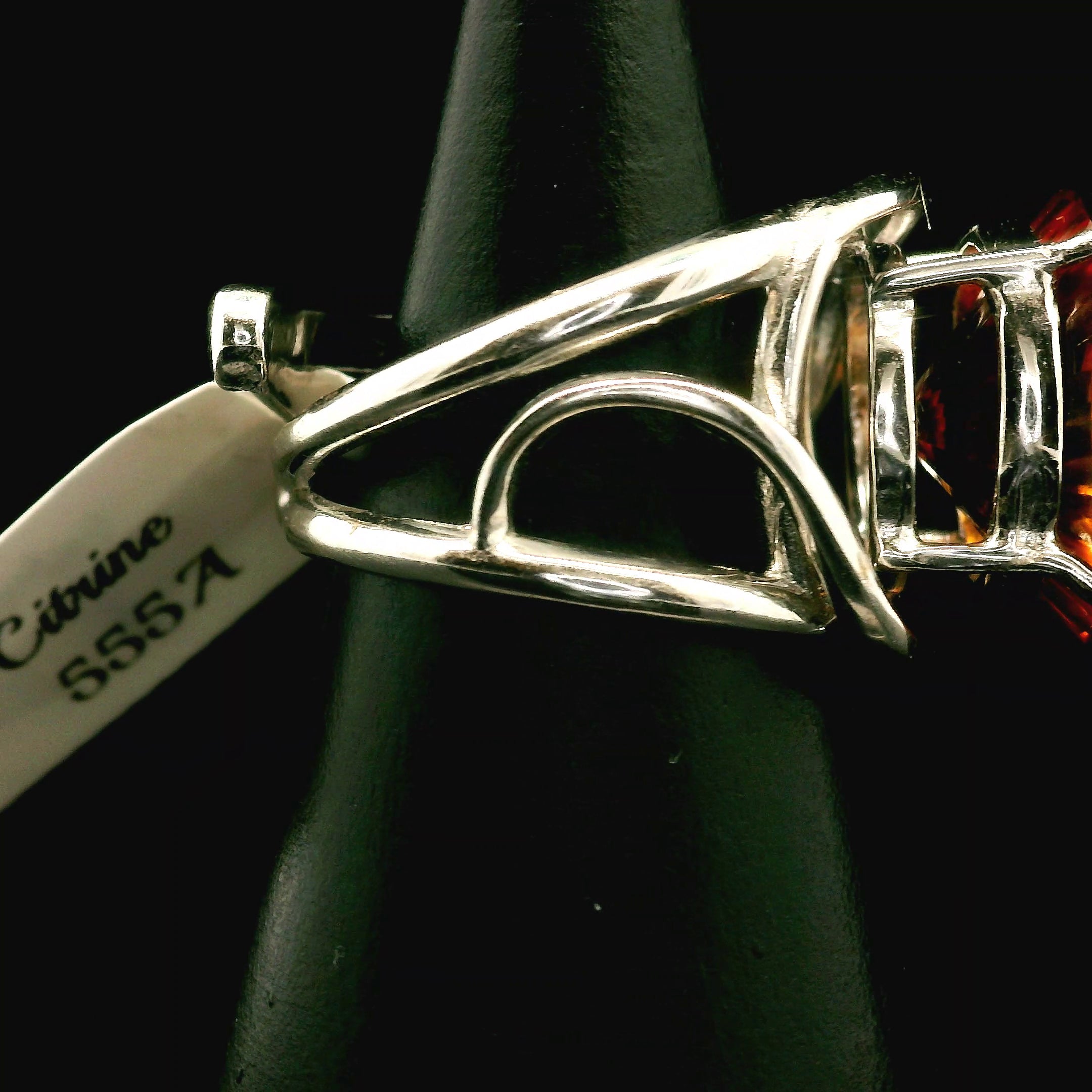 Madeira Citrine Evil Eye Cuff Ring .925 Silver for Abundance, Good Luck and Positivity