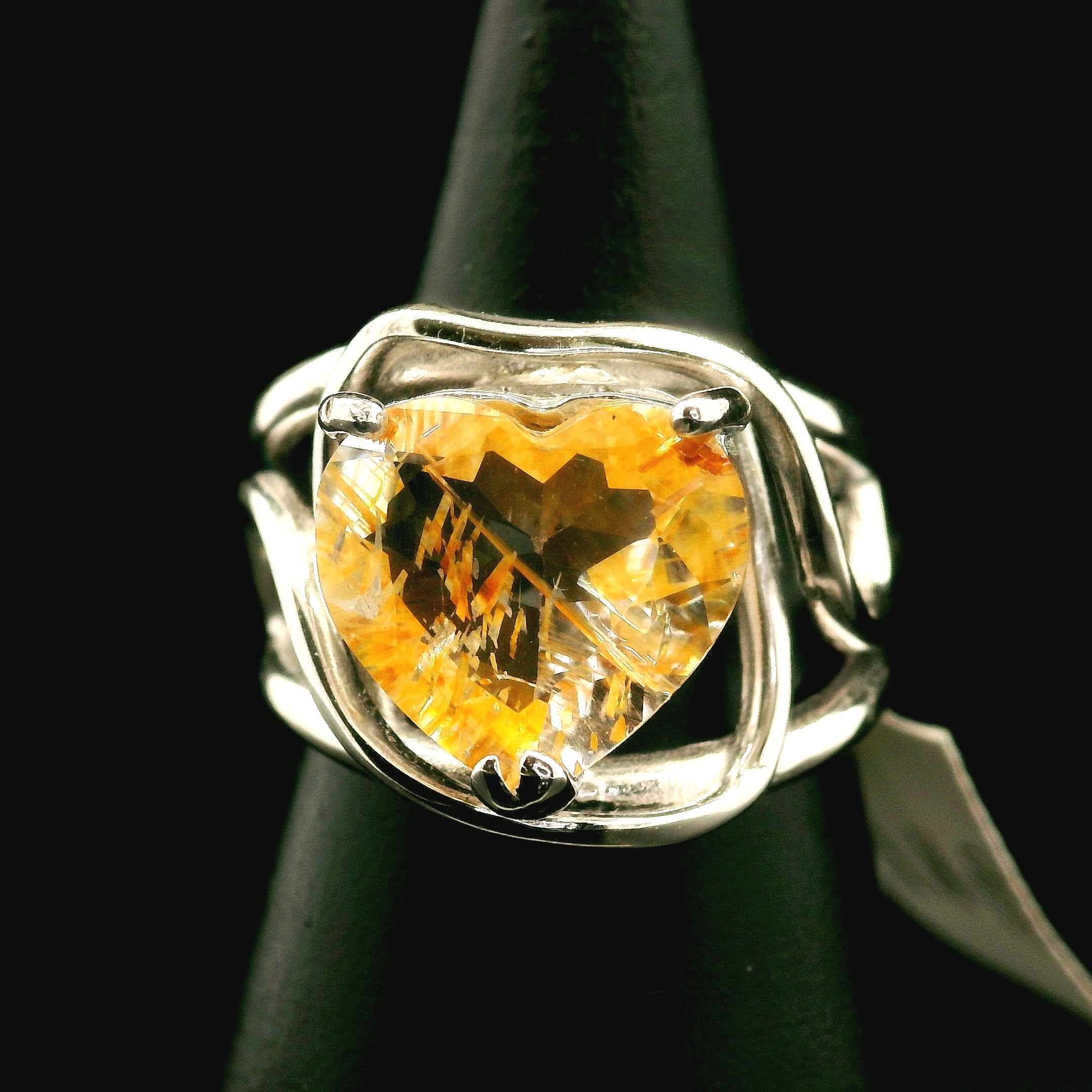 Rutilated Topaz Cuff Ring .925 Sterling Silver for Spiritual Transformation