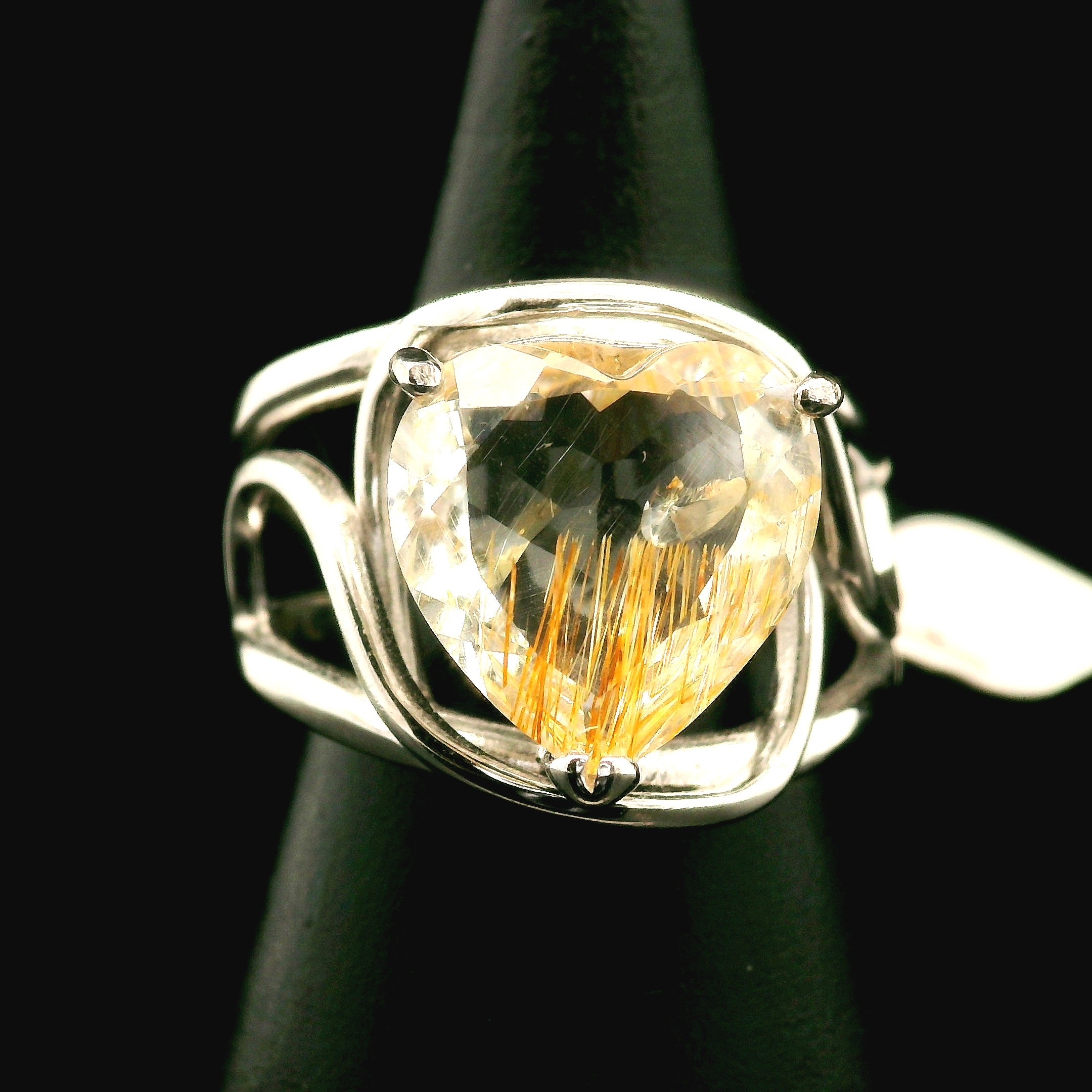 Rutilated Topaz Cuff Ring .925 Sterling Silver for Spiritual Transformation