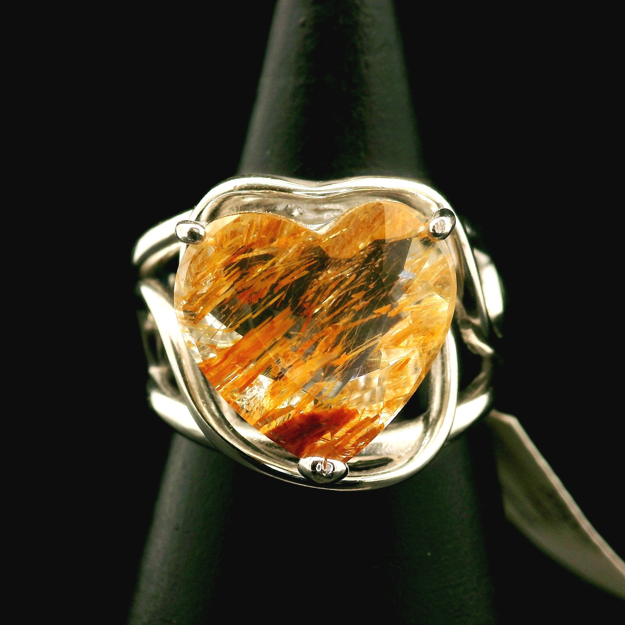 Rutilated Topaz Cuff Ring .925 Sterling Silver for Spiritual Transformation