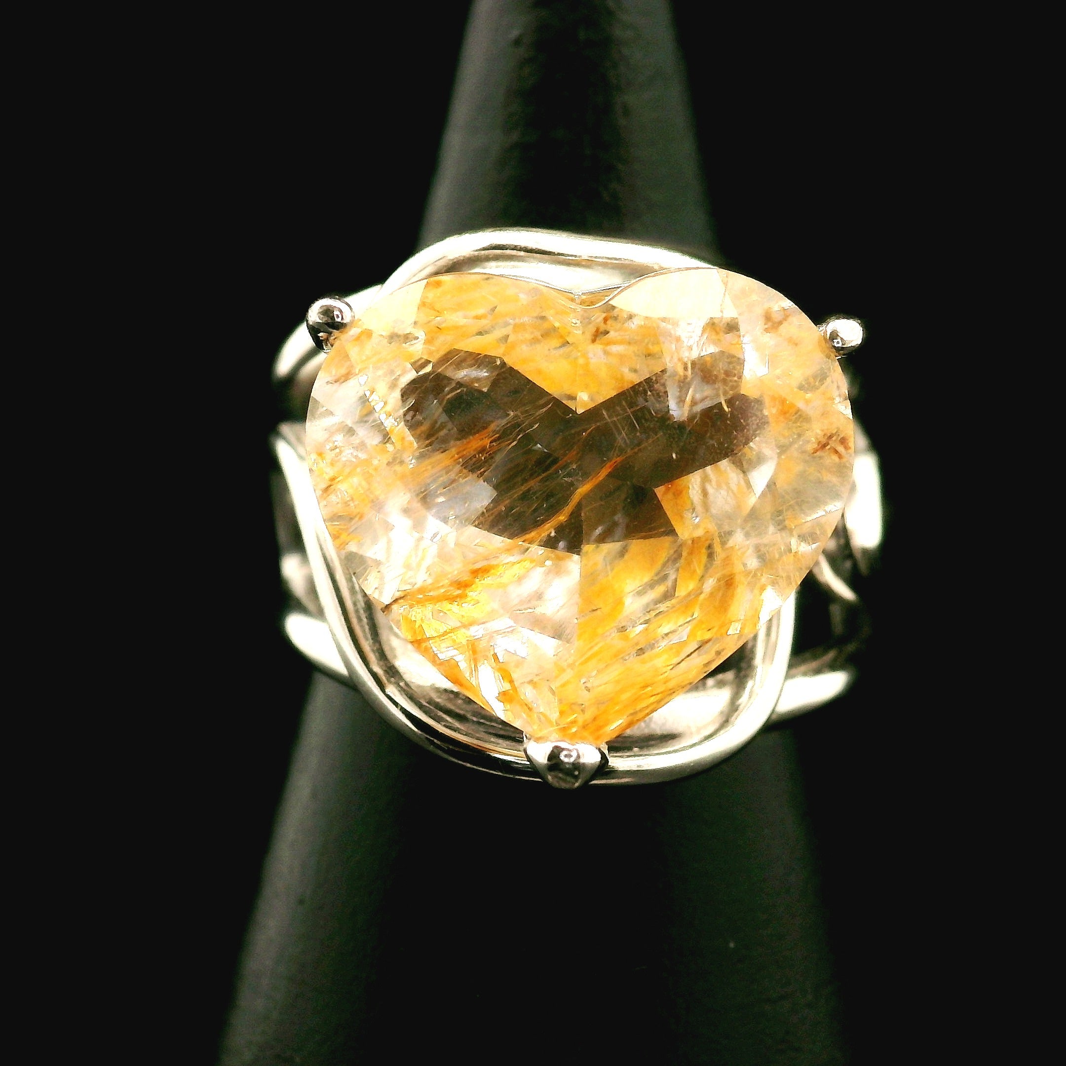Rutilated Topaz Cuff Ring .925 Sterling Silver for Spiritual Transformation