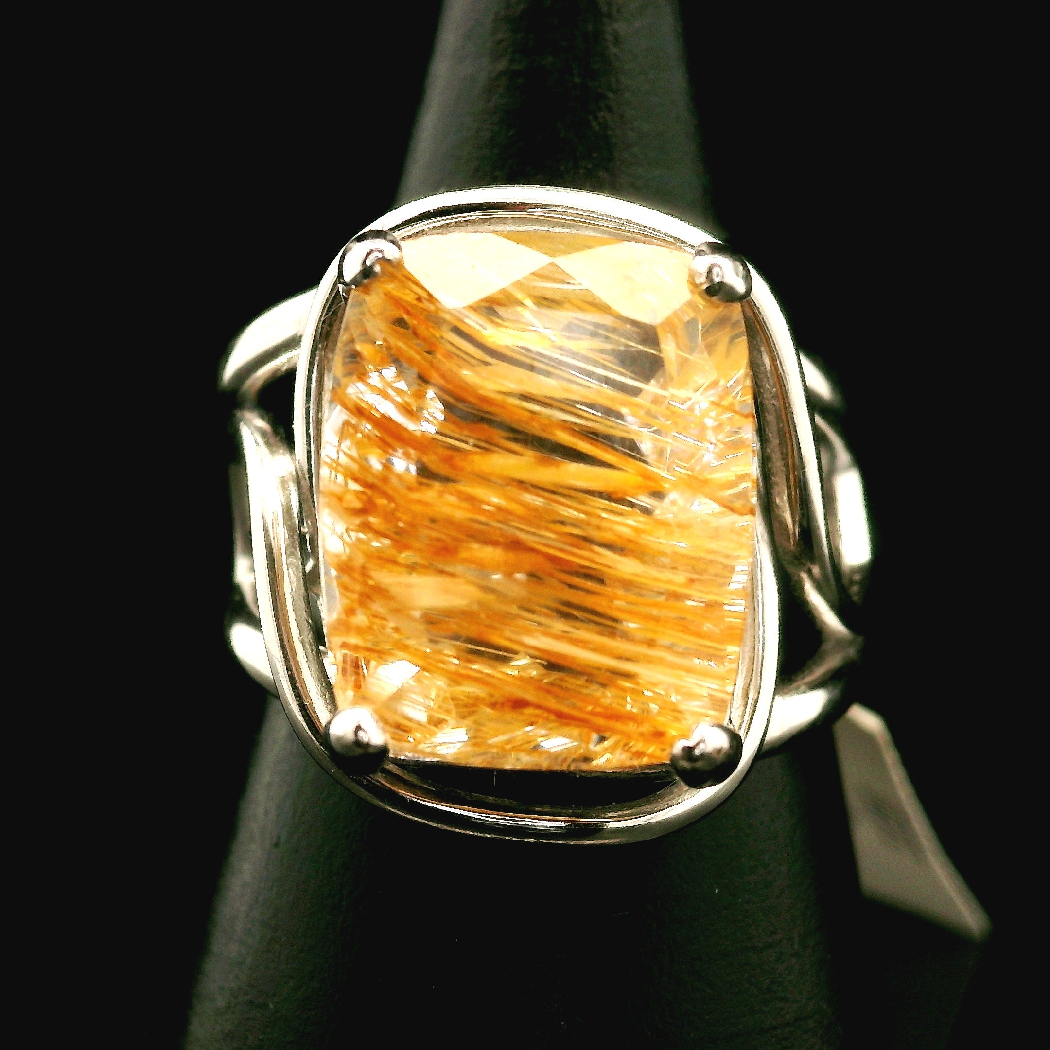 Rutilated Topaz Cuff Ring .925 Sterling Silver for Spiritual Transformation
