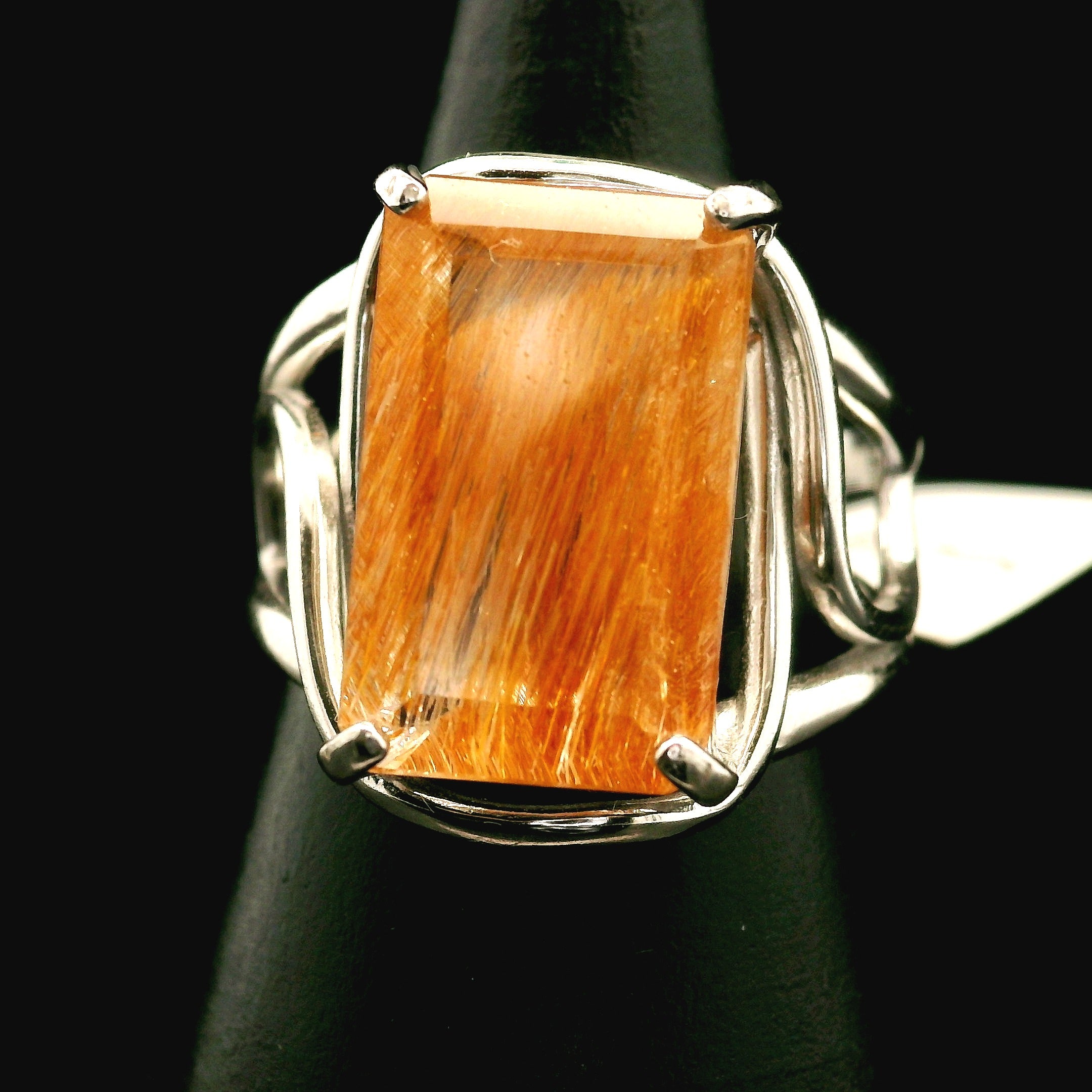 Rutilated Topaz Cuff Ring .925 Sterling Silver for Spiritual Transformation