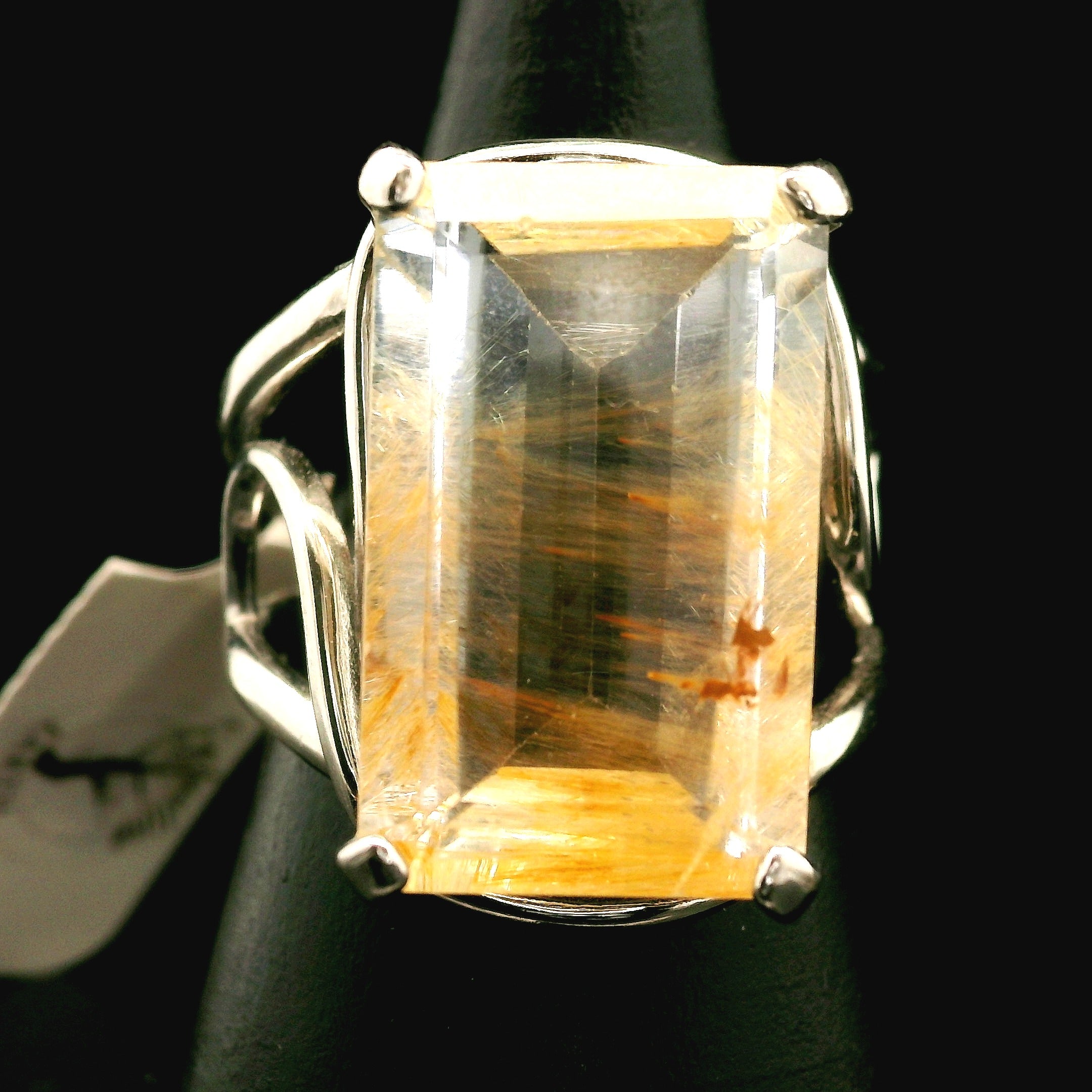 Rutilated Topaz Cuff Ring .925 Sterling Silver for Spiritual Transformation