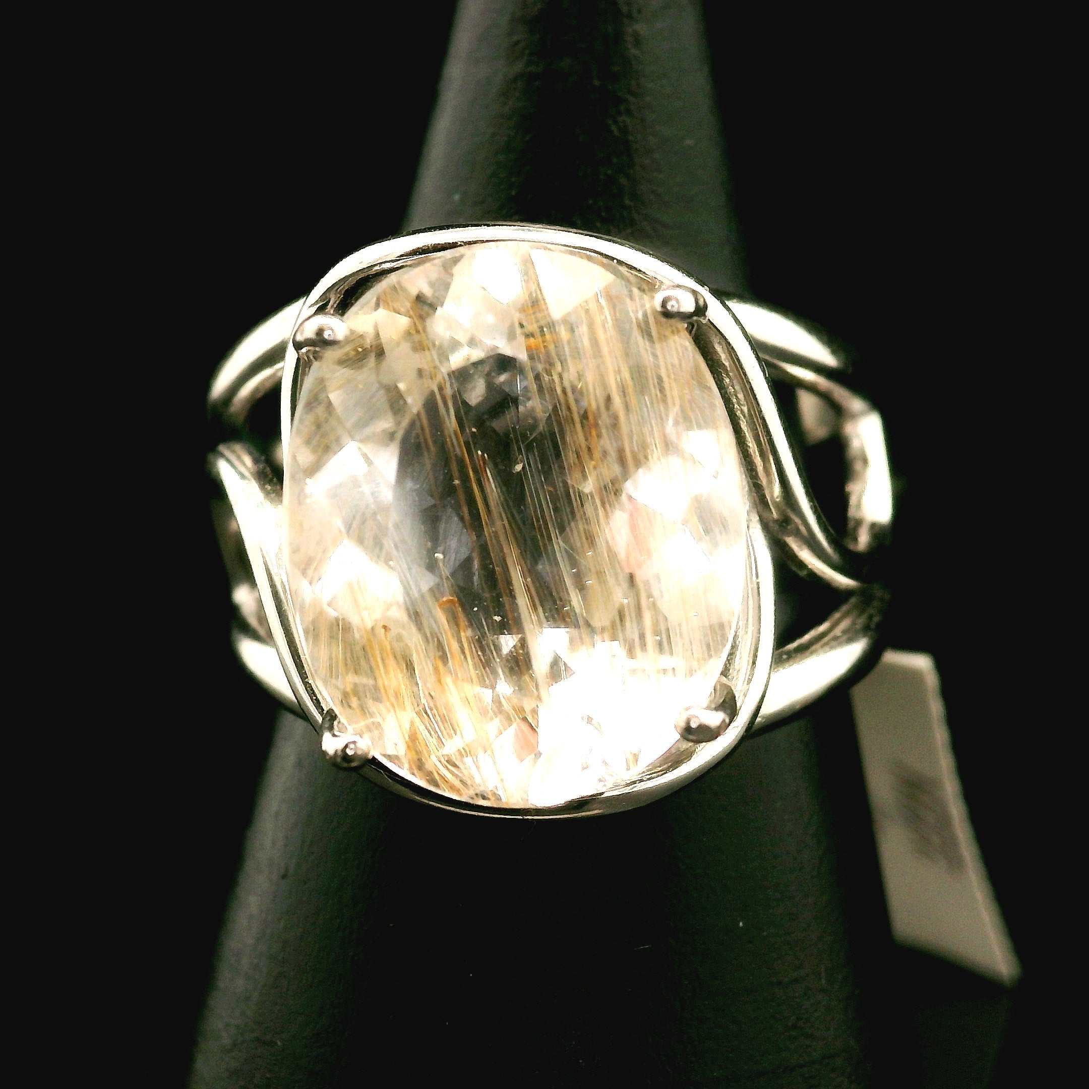 Rutilated Topaz Cuff Ring .925 Sterling Silver for Spiritual Transformation