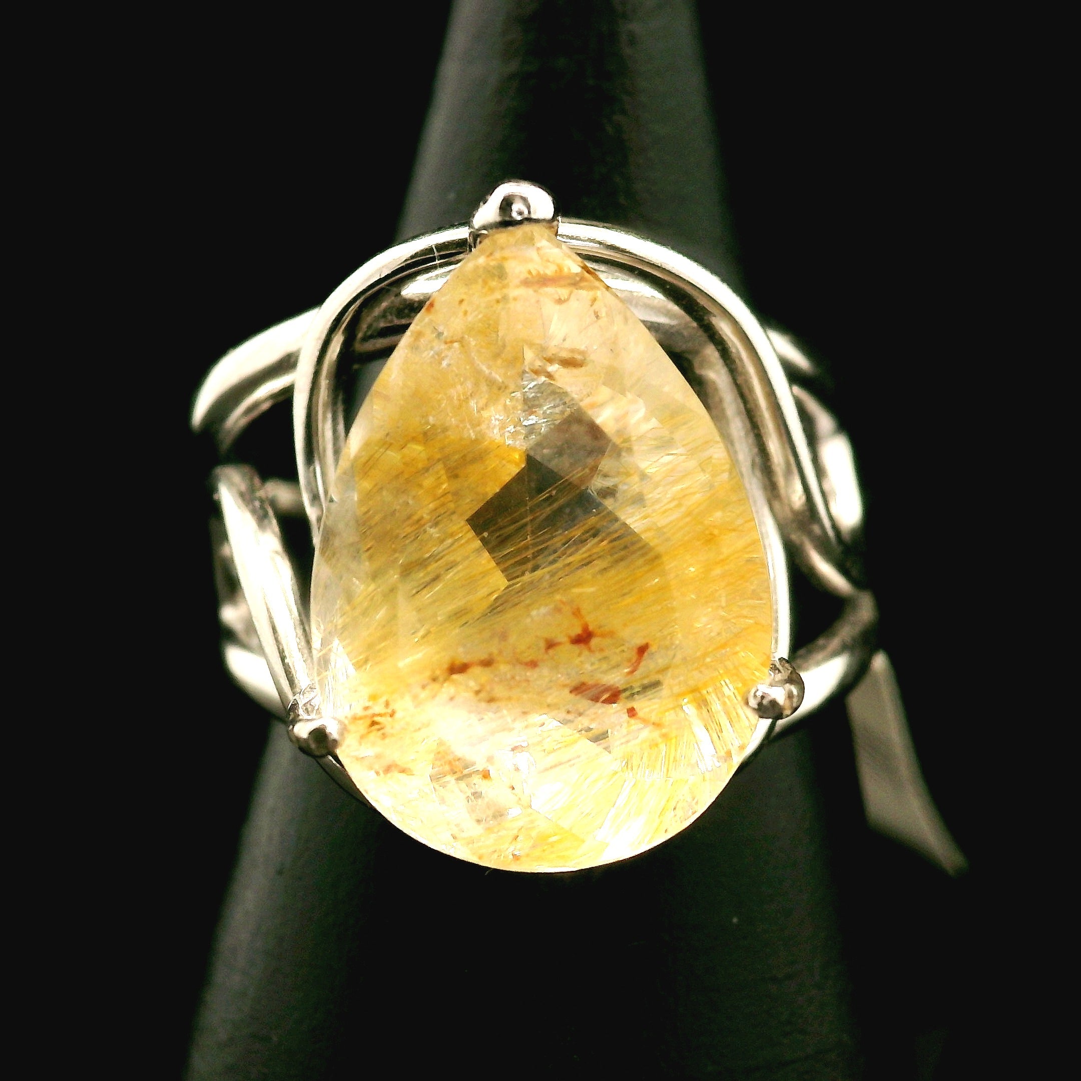 Rutilated Topaz Cuff Ring .925 Sterling Silver for Spiritual Transformation