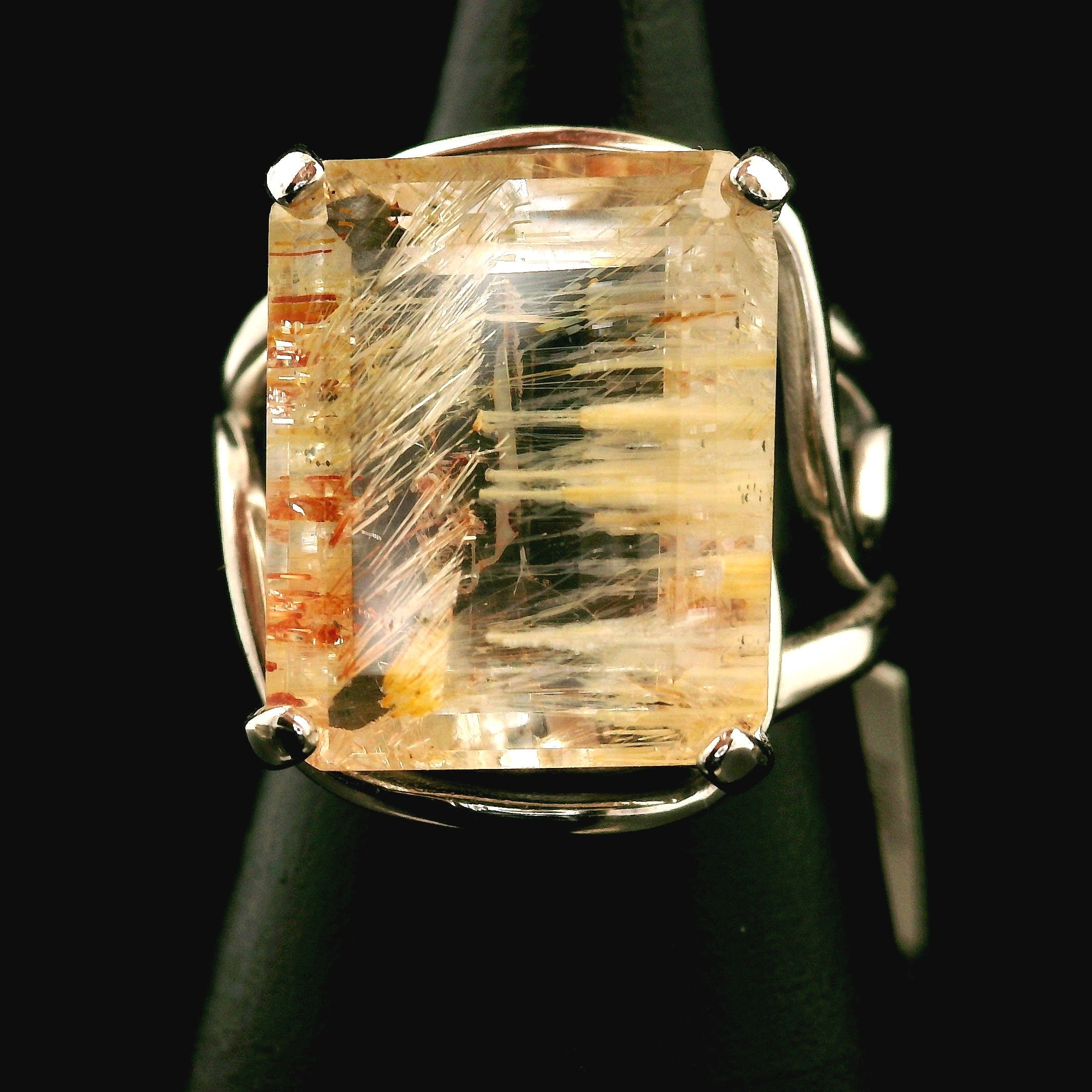 Rutilated Topaz Cuff Ring .925 Sterling Silver for Spiritual Transformation