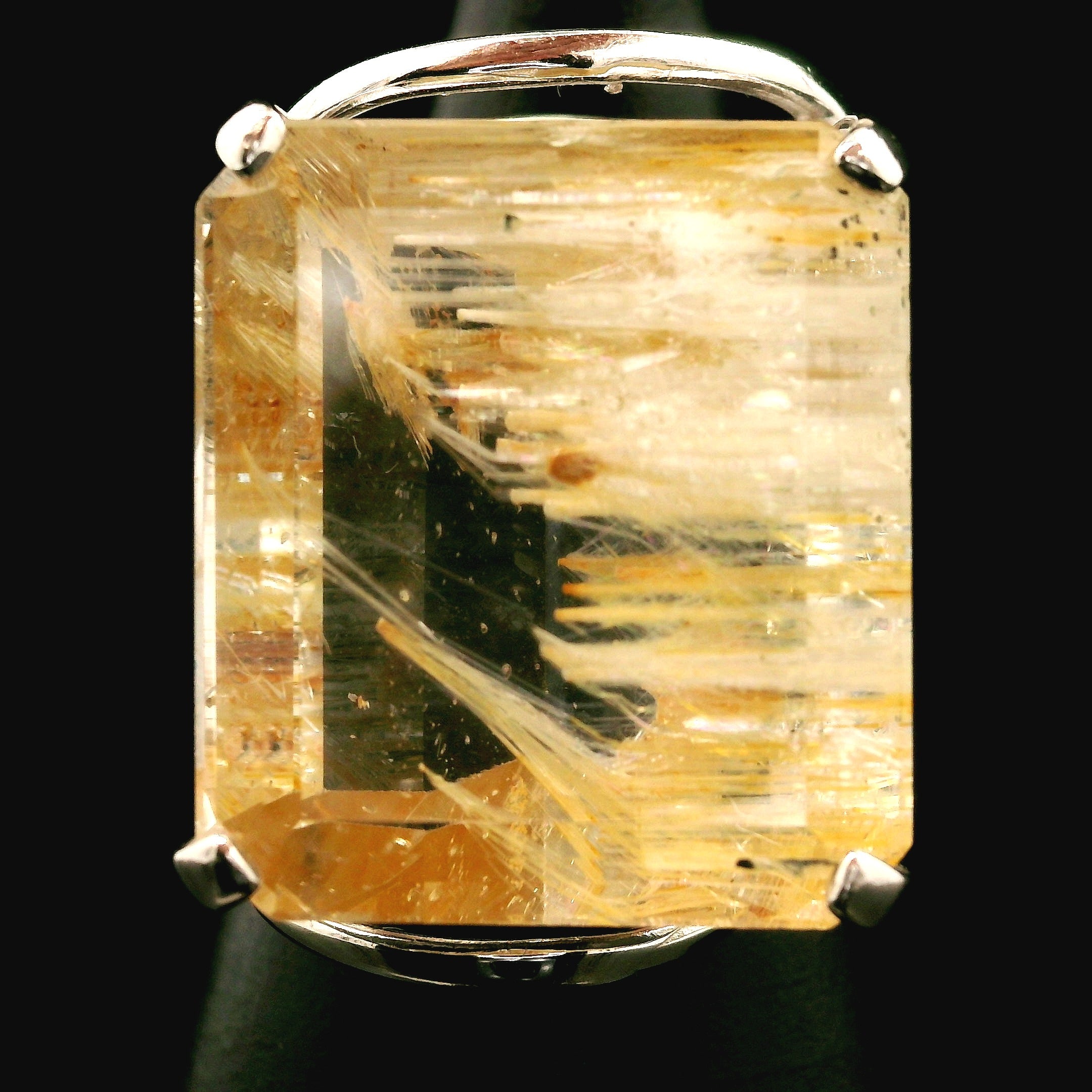 Rutilated Topaz Cuff Ring .925 Sterling Silver for Spiritual Transformation