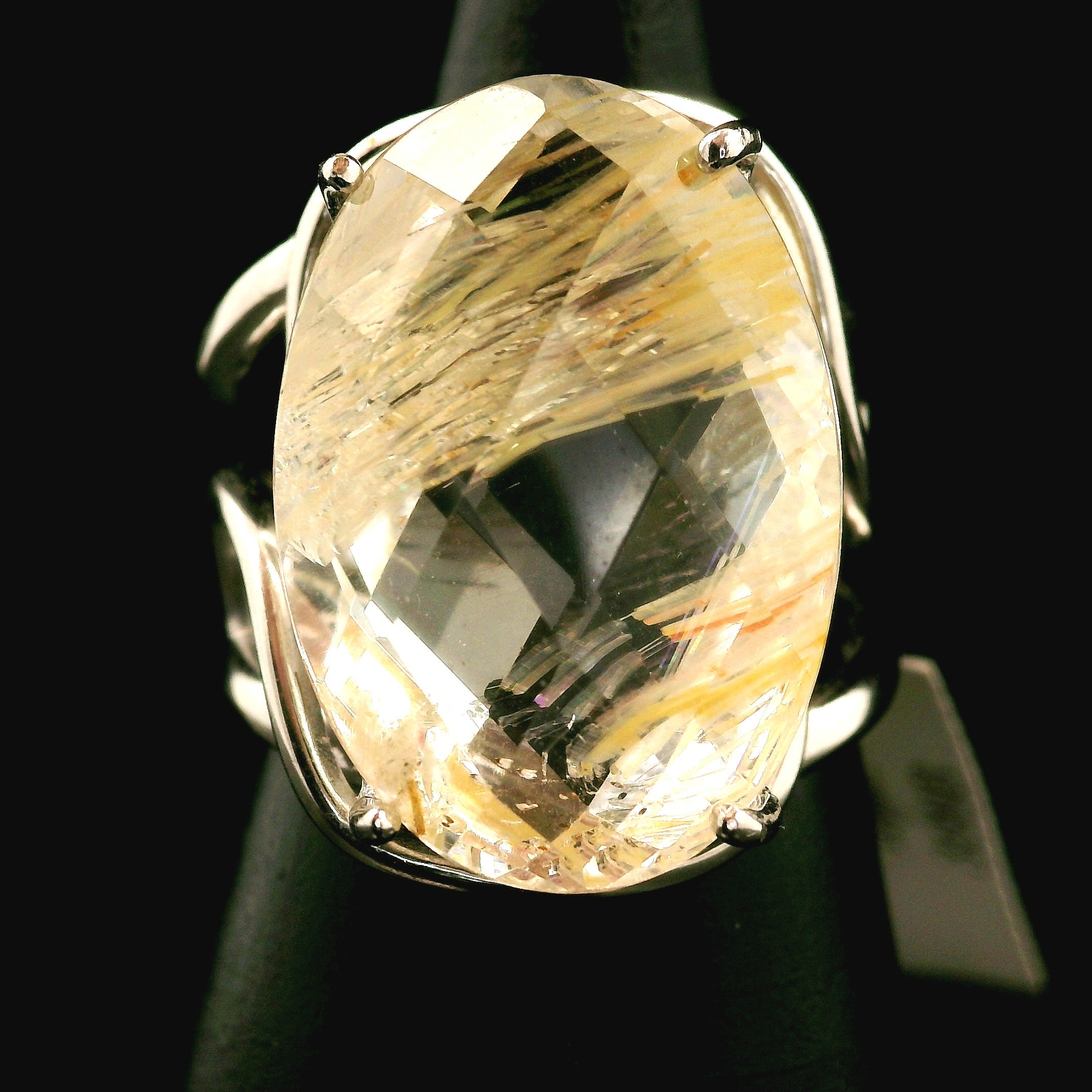 Rutilated Topaz Cuff Ring .925 Sterling Silver for Spiritual Transformation