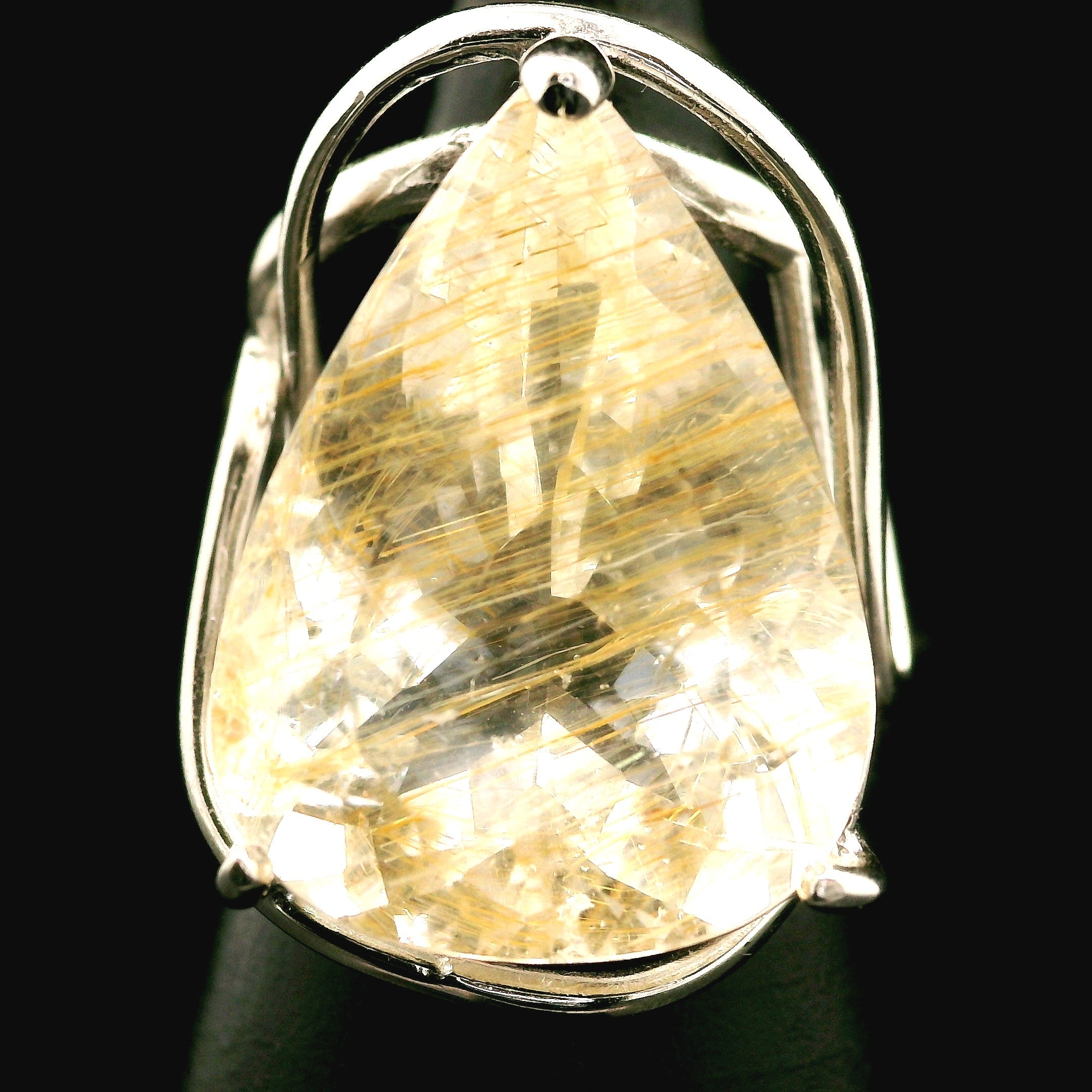 Rutilated Topaz Cuff Ring .925 Sterling Silver for Spiritual Transformation