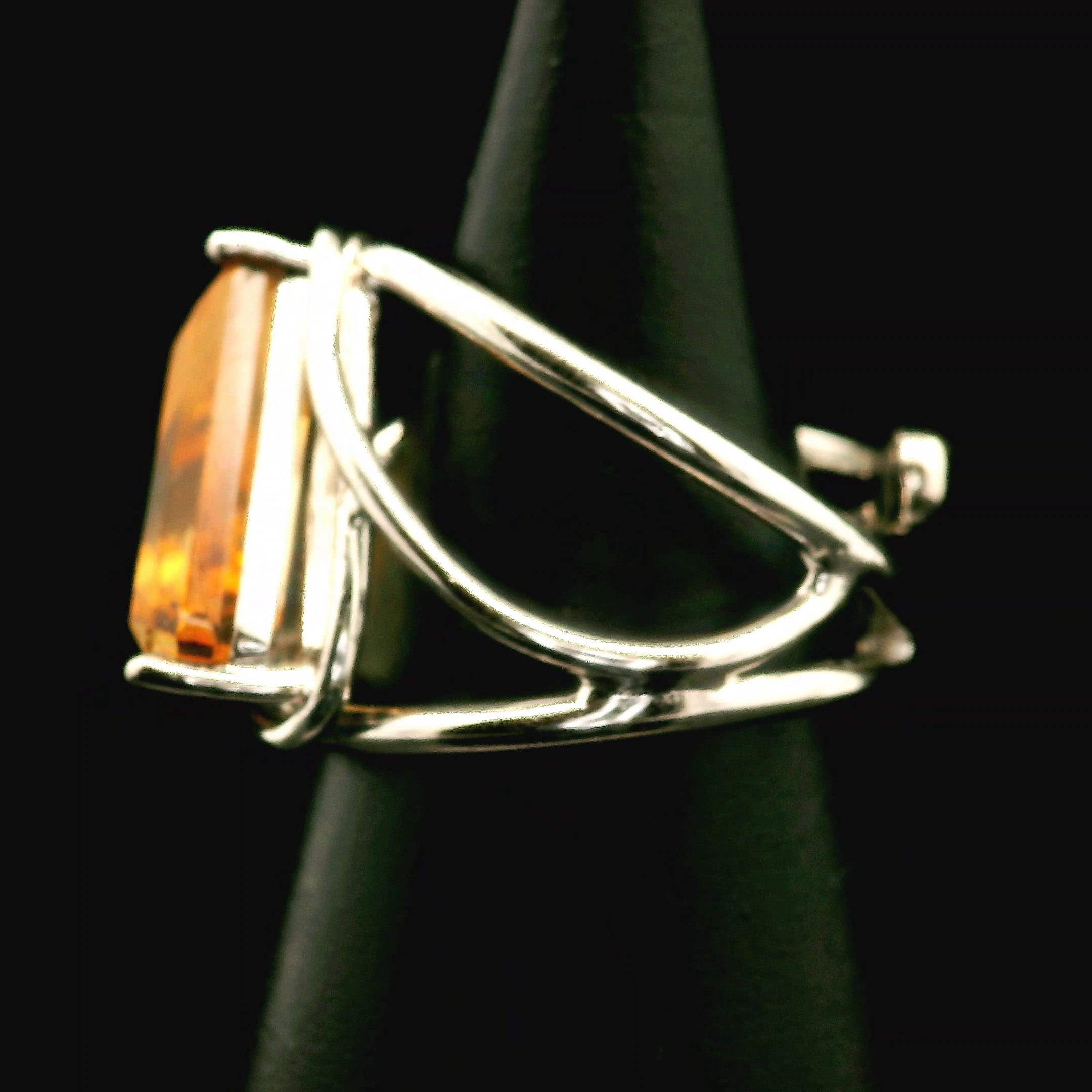 Citrine Buddha Cuff Ring .925 Silver for Abundance, Good Luck and Positivity