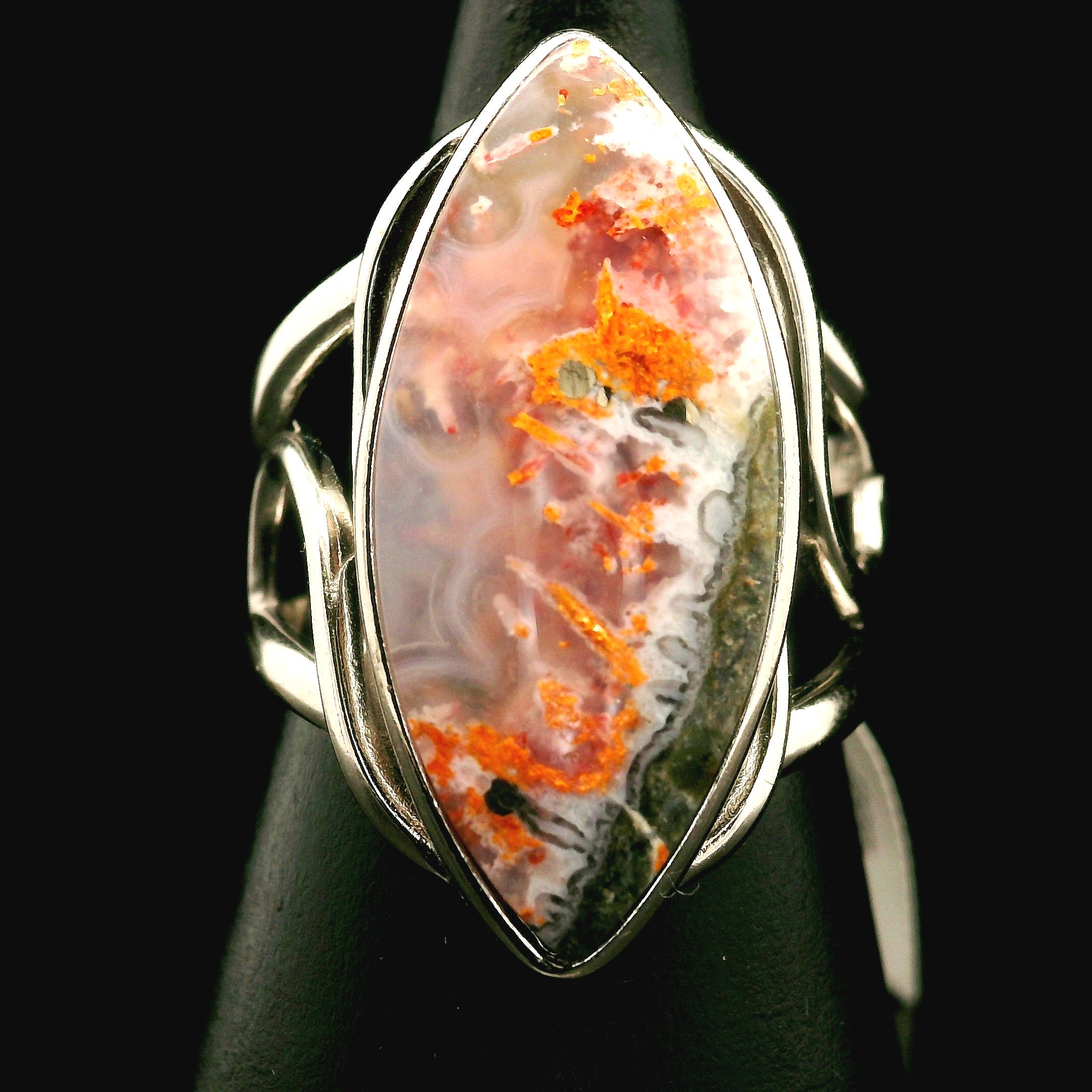 Magma Chalcedony Cuff Ring .925 Silver for Promoting Creativity