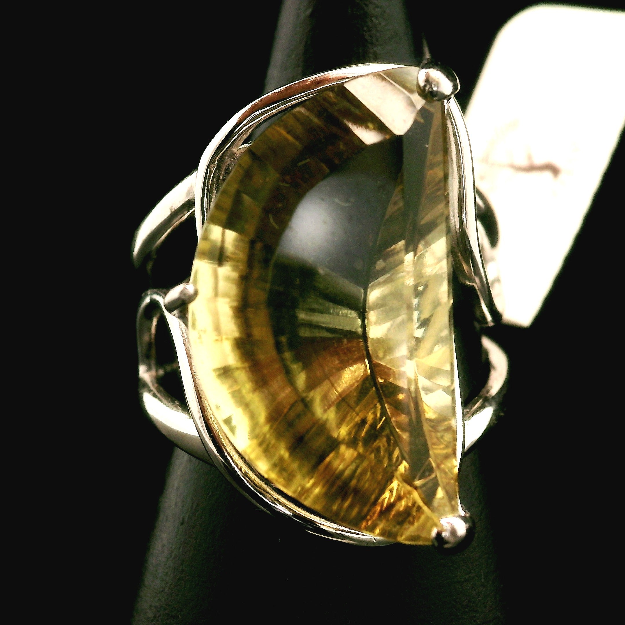 Lemon Quartz Moon Cuff Ring .925 Silver for Happiness and Positive Outlook