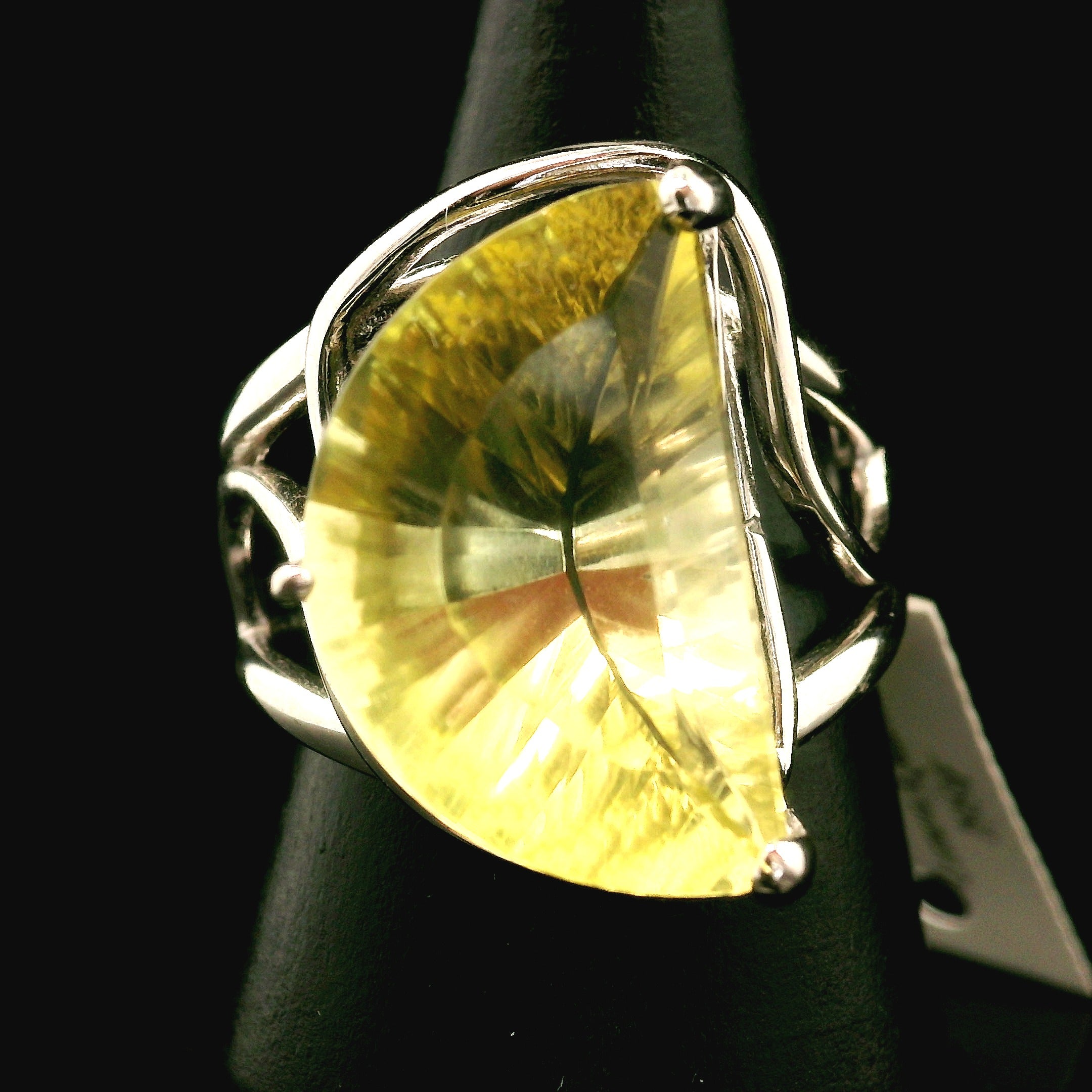 Lemon Quartz Moon Cuff Ring .925 Silver for Happiness and Positive Outlook